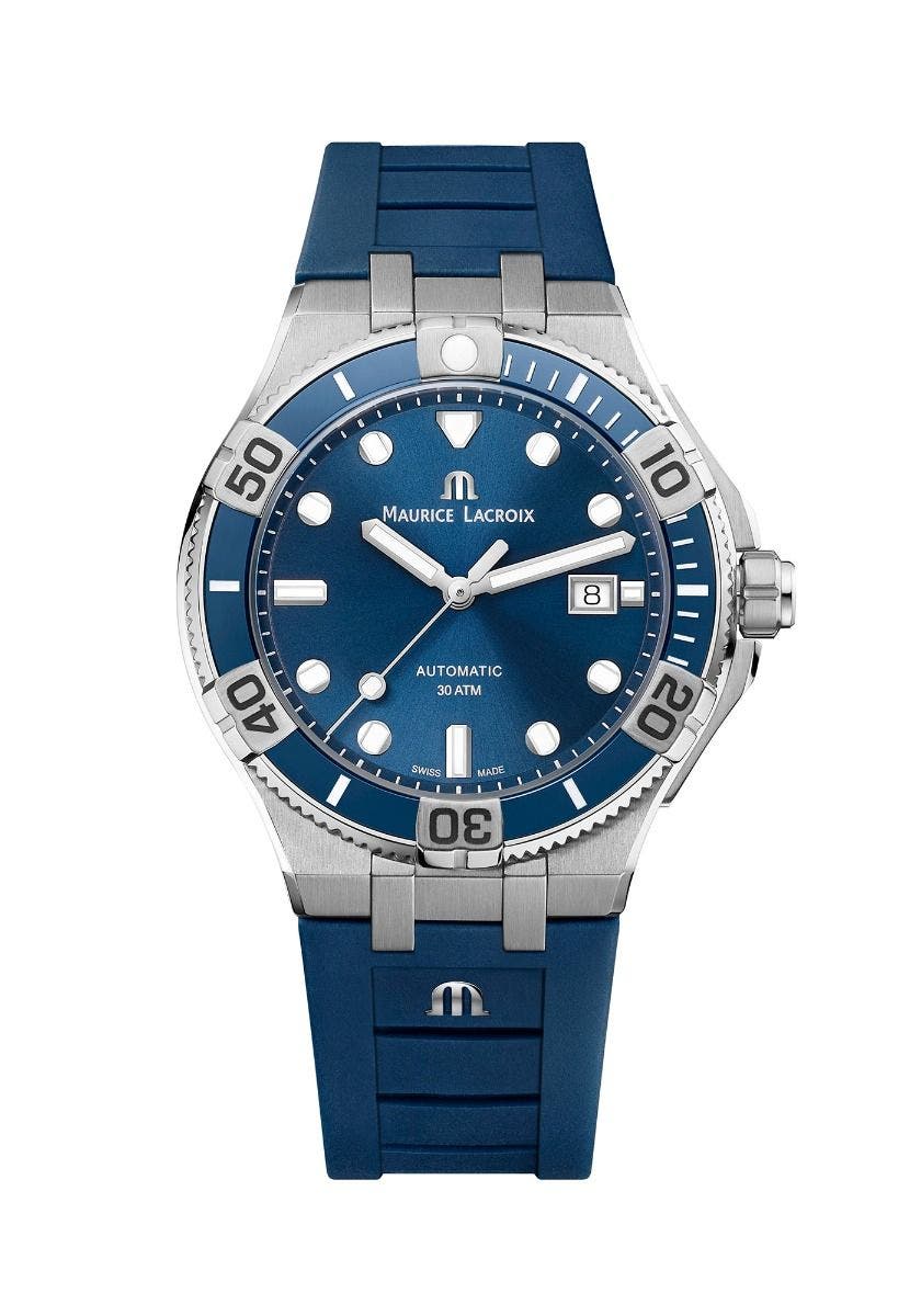Maurice Lacroix Aikon Venturer Automatic 43 mm Blue, Men's Dive Watch with Rubber Strap AI6058-SS001-430-1