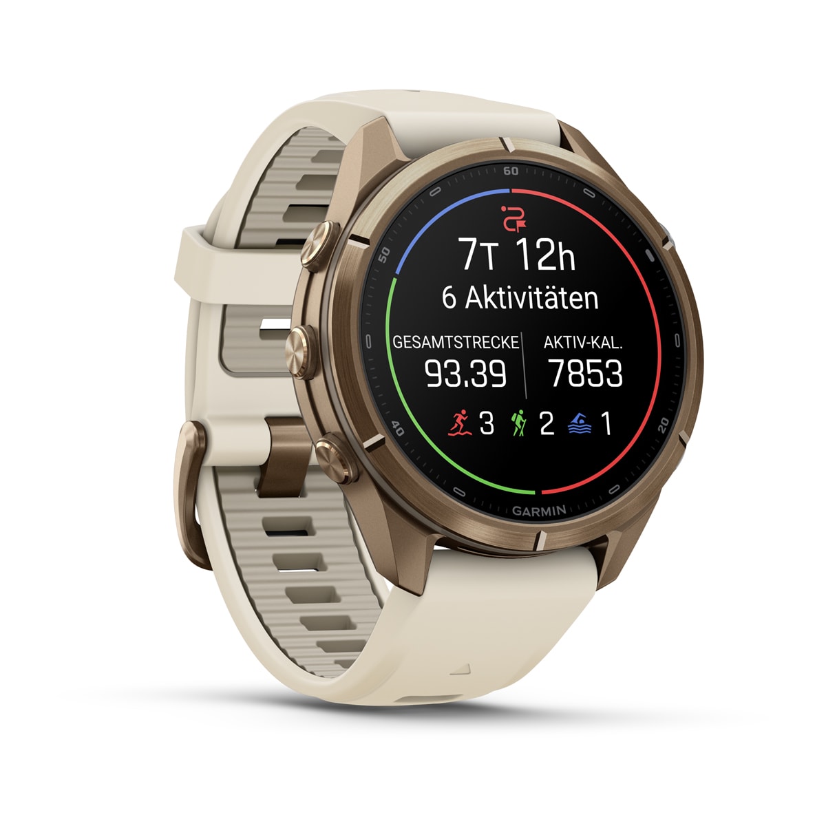 Garmin fēnix® 9 Pro inReach® - 43 mm AMOLED Sapphire Autumn Gold Titanium with Cream/French Gray Silicone Band 010-04335-21