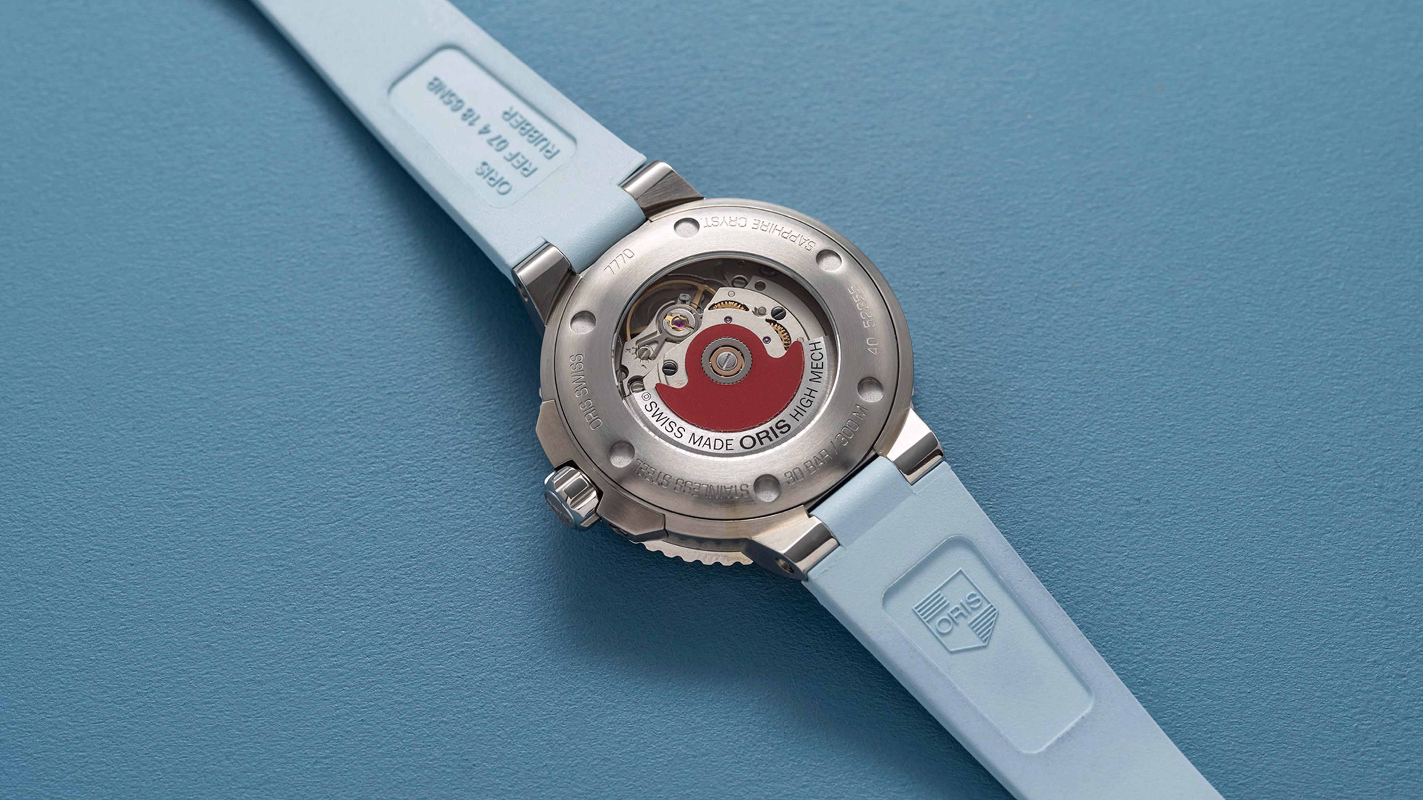 Oris Aquis Date 36.5mm, bezel with minute scale, rubber strap, mother-of-pearl blue ladies' watch 01 733 7770 4155-07 4 18 65FC