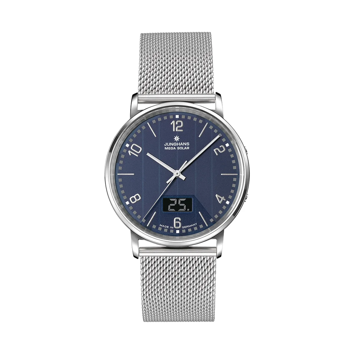 Junghans Milano Mega Solar, Milanese strap with safety clasp, multi-frequency radio-controlled solar movement, men's watch 56/4629.44
