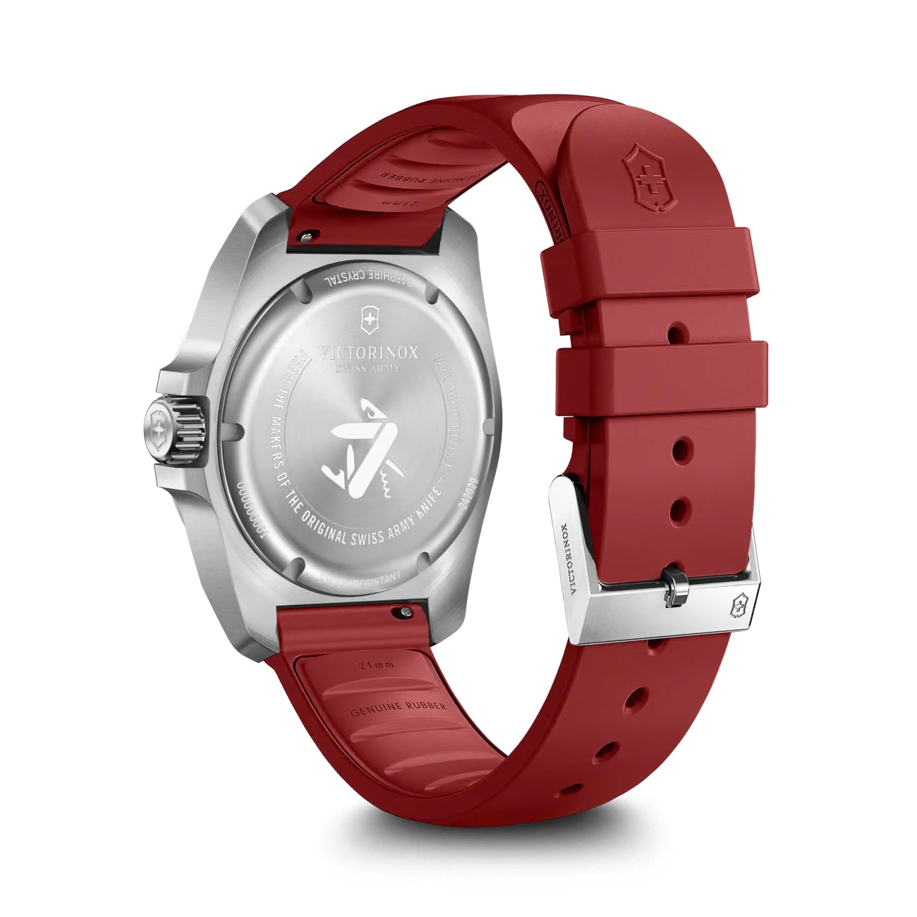Victorinox I.N.O.X. Quartz, rubber strap, red, 41mm men's watch 242029
