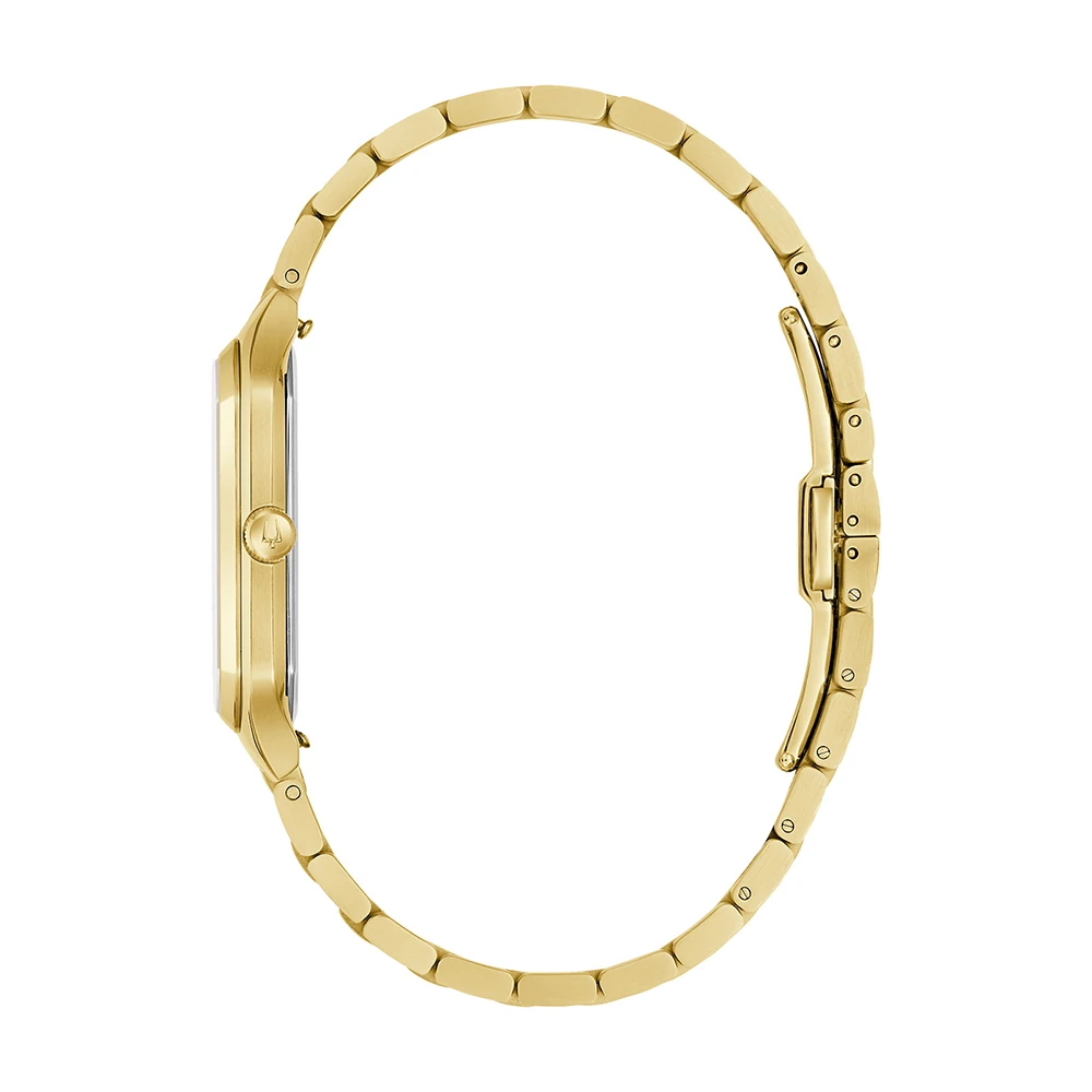 Bulova We Are All Here, Analog Quartz, rectangular stainless steel case, gold men's watch 97B236