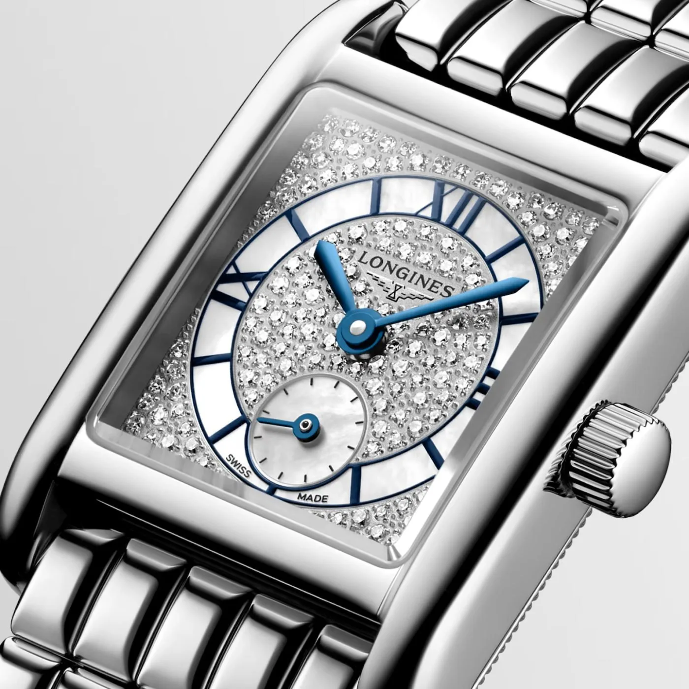 Longines Mini DolceVita 21.5 x 29 mm Quartz Diamonds Mother-of-Pearl Steel Bracelet L5.200.4.87.6