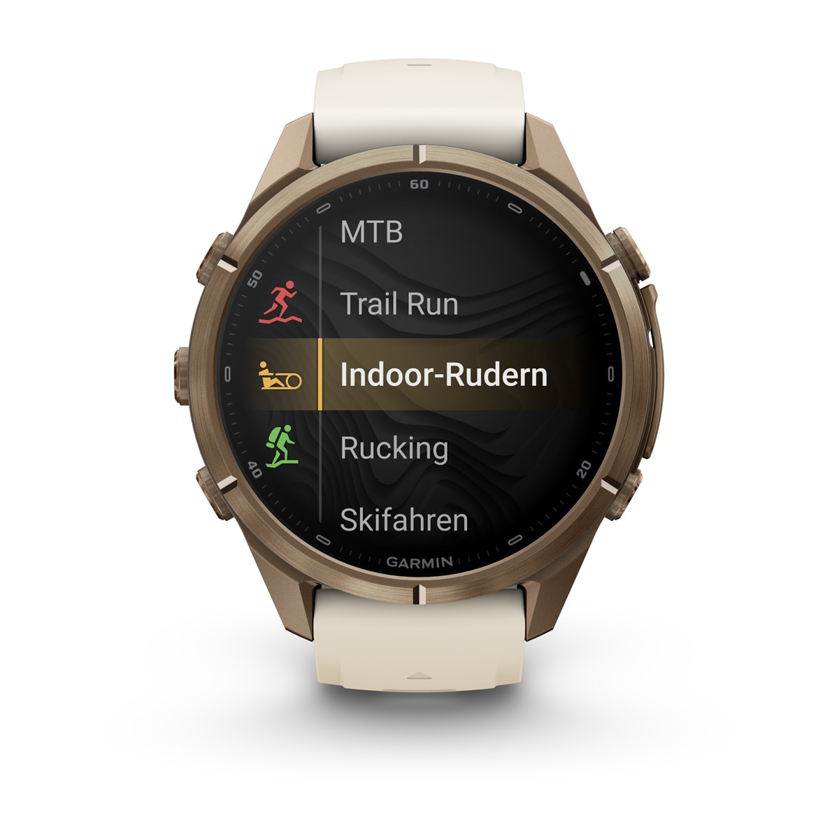Garmin fēnix® 9 Pro inReach® - 43 mm AMOLED Sapphire Autumn Gold Titanium with Cream/French Gray Silicone Band 010-04335-21