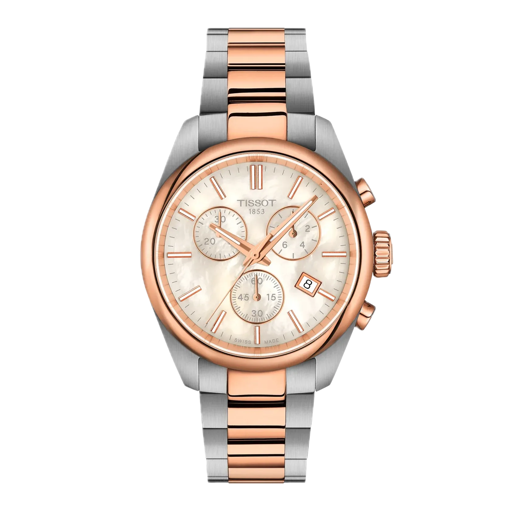 Tissot PR 100 36mm Swiss quartz movement, mother-of-pearl dial, grey and rose gold ladies' watch T150.217.22.111.00