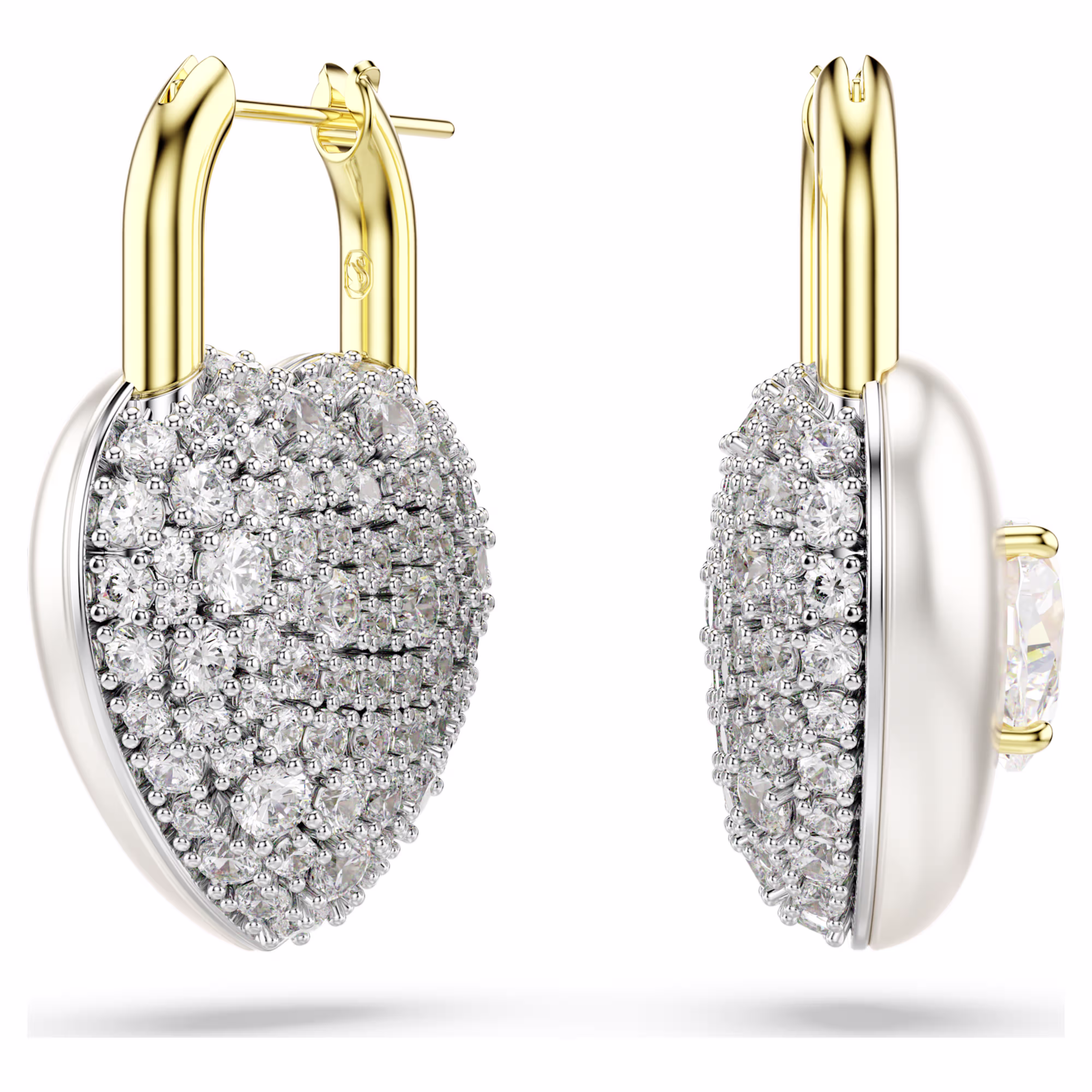 Swarovski Idyllia Drop Earrings, Various Cuts, Heart, White, Gold Alloy Layer