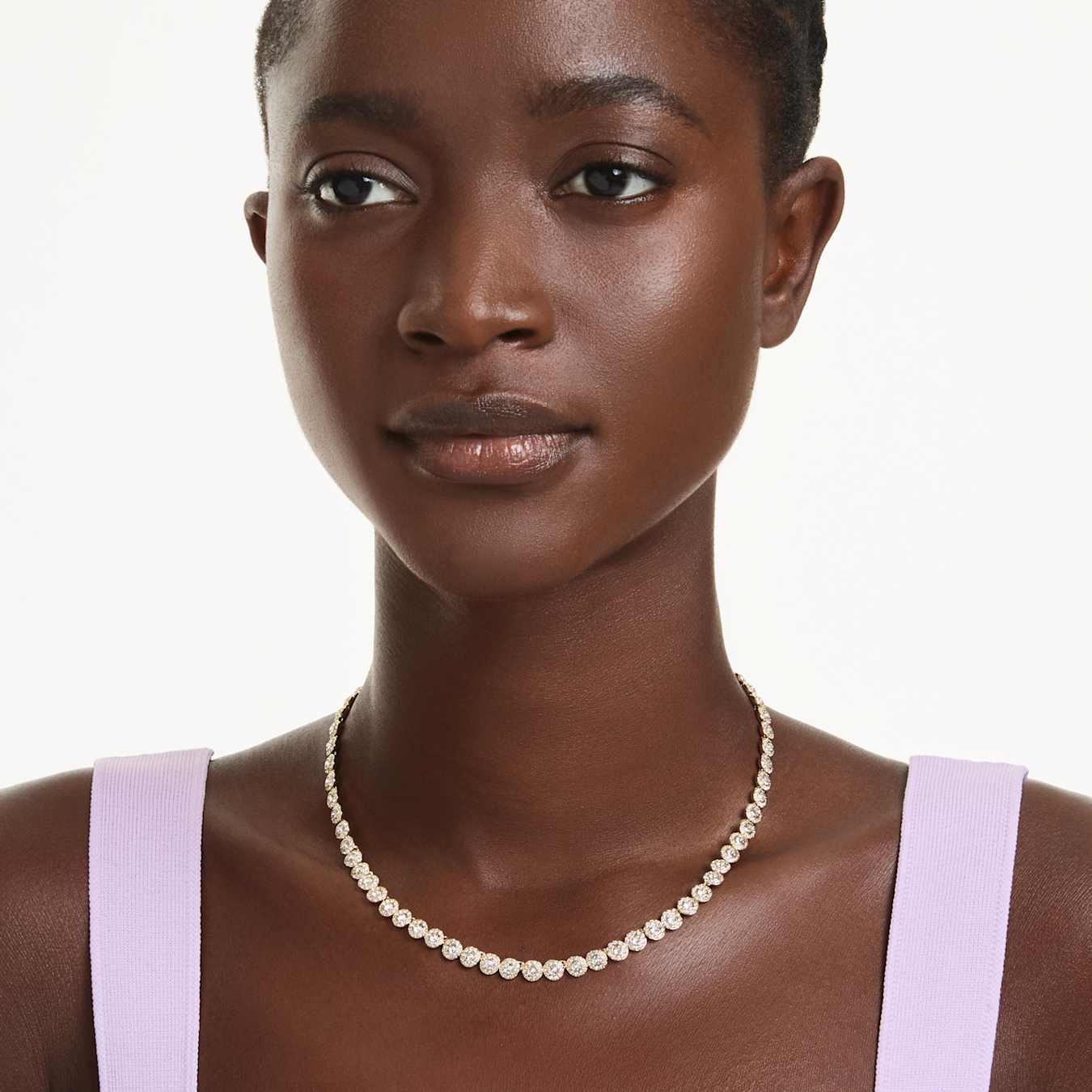 Swarovski Una Angelic necklace, round cut, small, white, gold alloy layer