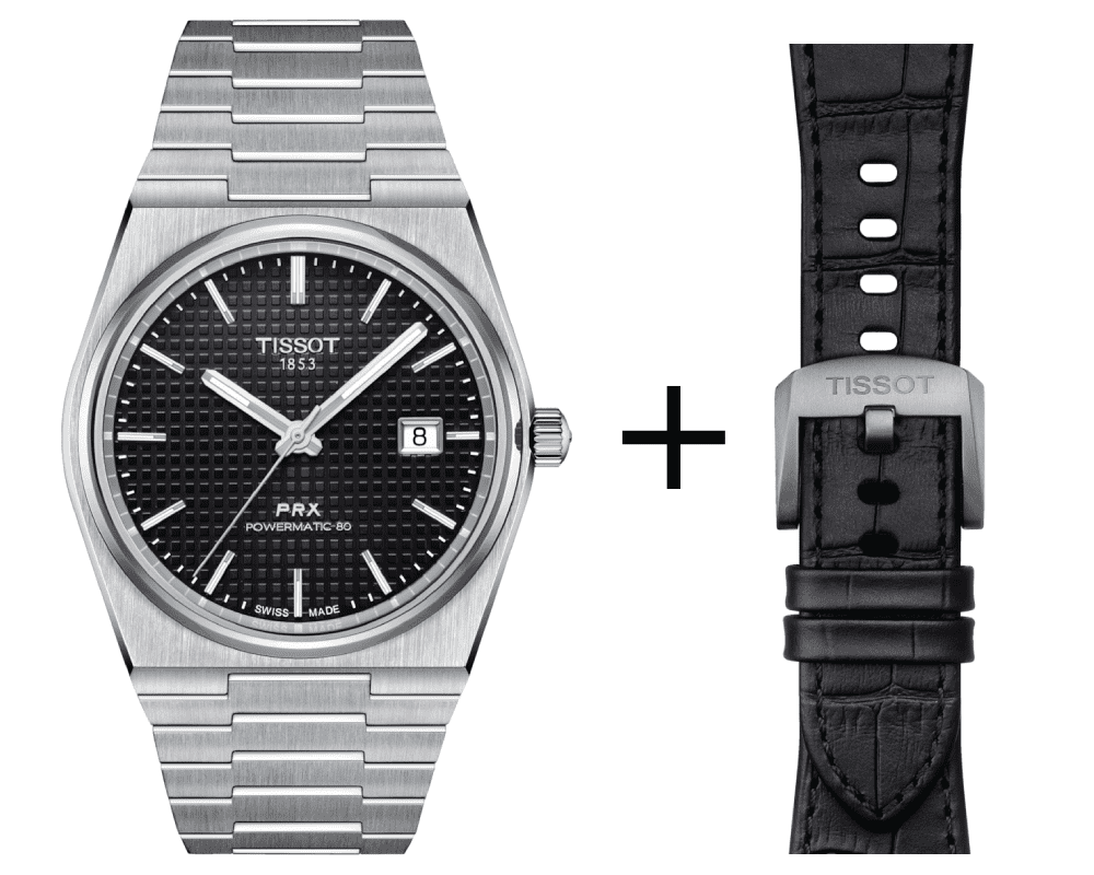 Tissot PRX men's watch T137.407.11.051.00 set with black leather strap