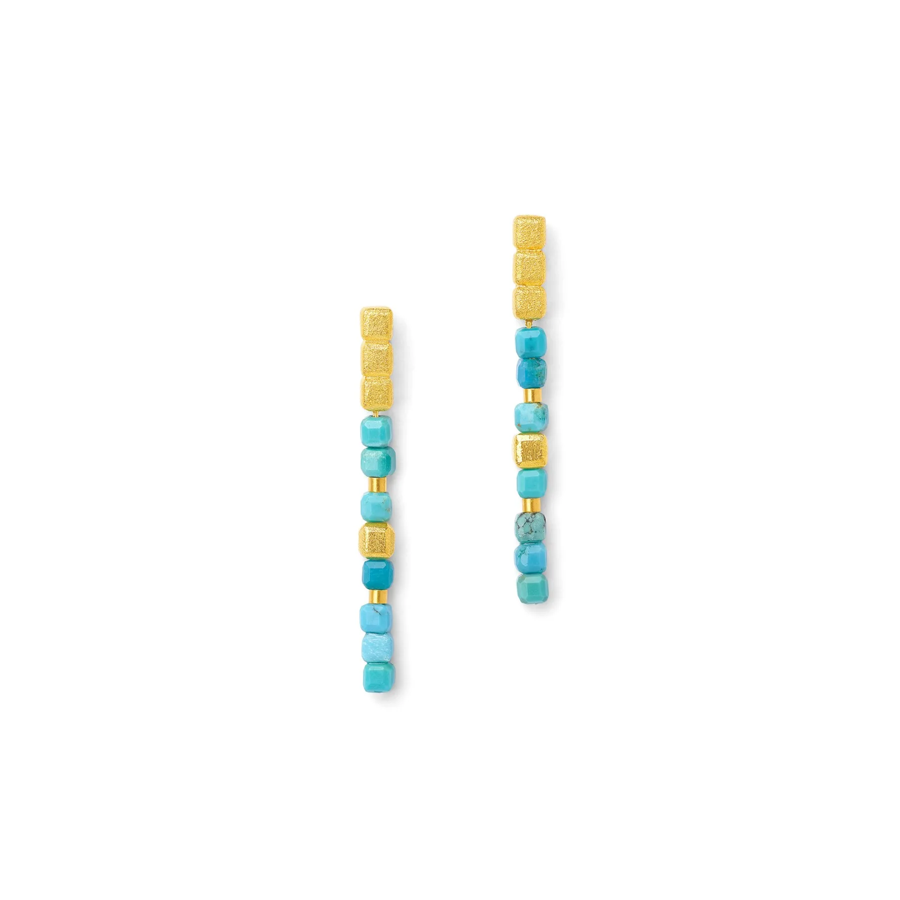 Bernd Wolf earrings Cuseni design line Cubes, turquoise blue, 24-karat gold plated, post spring