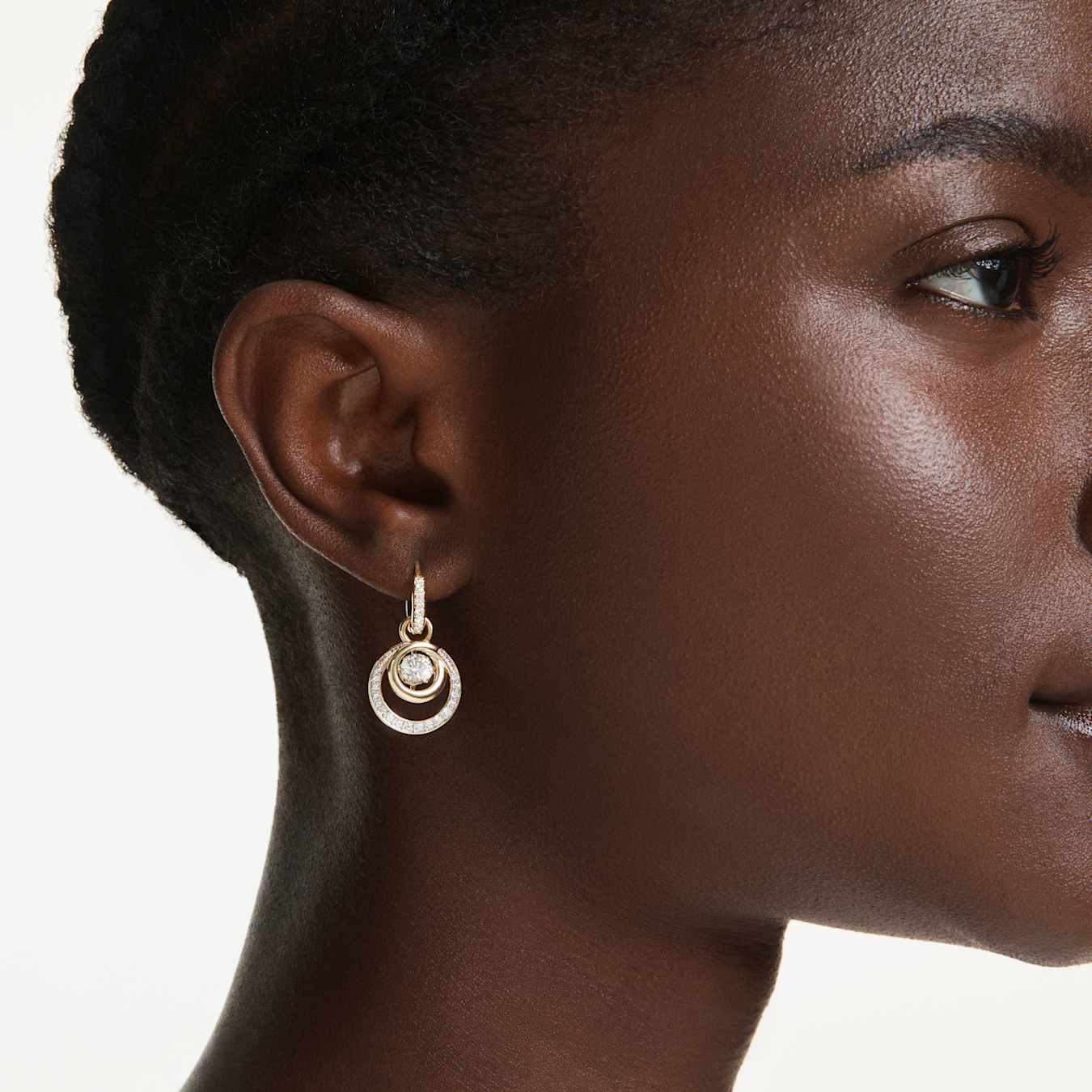 Swarovski Hyperbola Drop Earrings, Round Cut, White, Gold Alloy Layer