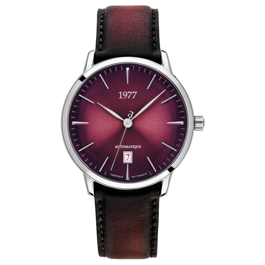 1977 EDMOND Automatik, 40 mm, Zifferblatt Weinrot, Lederband Weinrot, Men's Watch 1977P01155