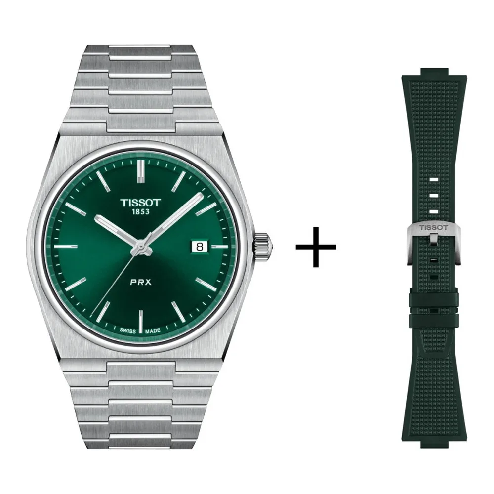 Tissot men's watch PRX set with green rubber strap T137.410.11.091.00