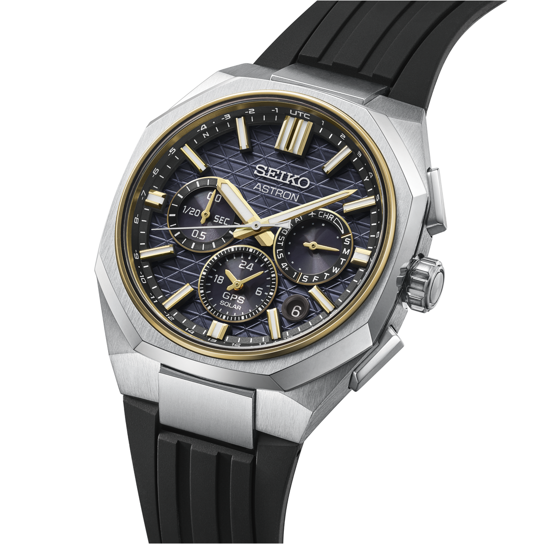 Seiko Astron GPS Solar, titanium case, black silicone strap, runs for approximately 6 months, men's watch HAB003J1