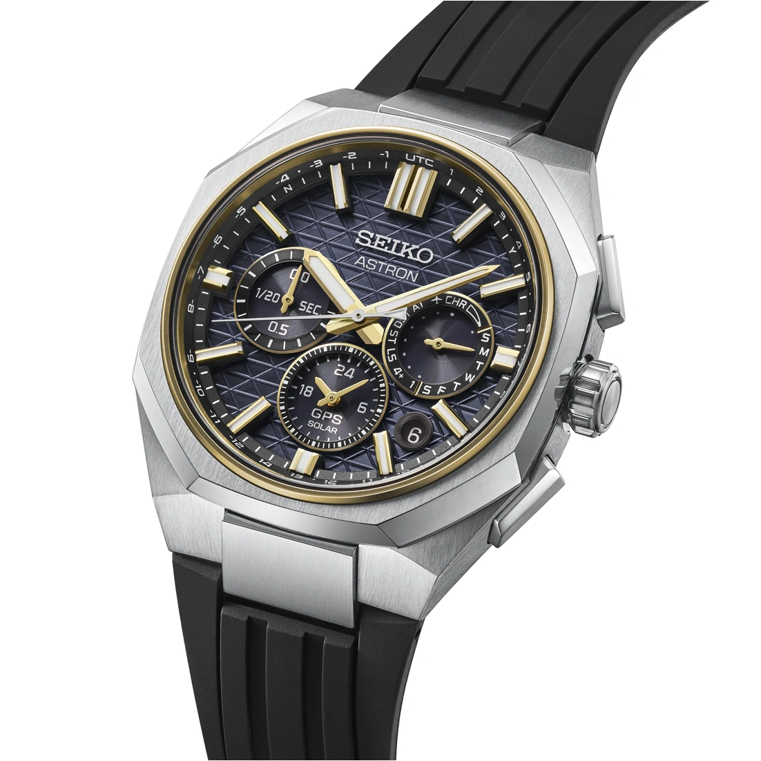 Seiko Astron GPS Solar, titanium case, black silicone strap, runs for approximately 6 months, men's watch HAB003J1