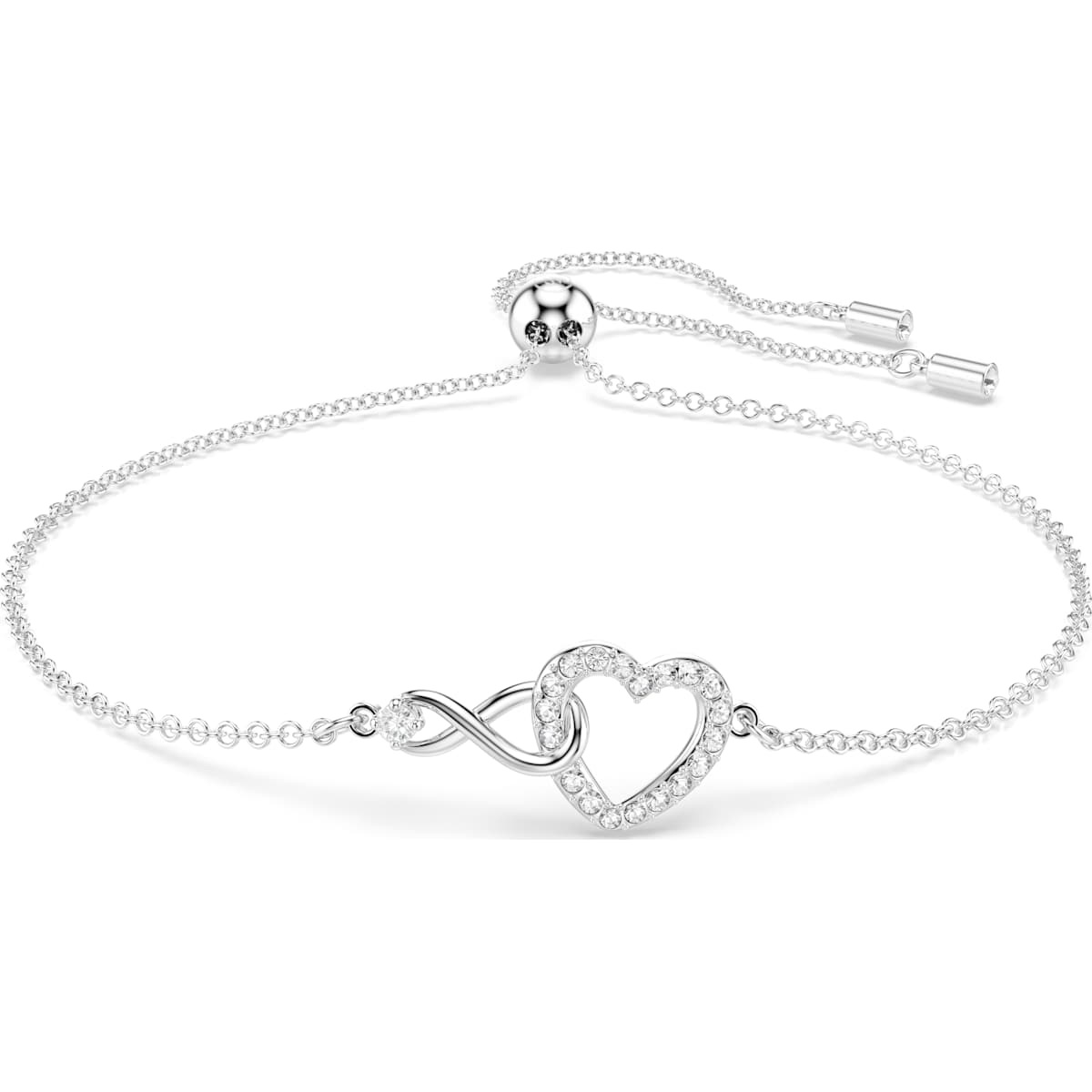 Swarovski Hyperbola Armband, Unendlichkeitszeichen und Herz, Weiß, Rhodiniert, 24 cm