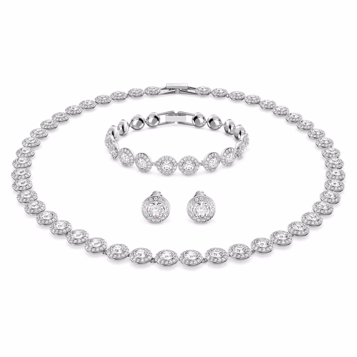 Swarovski Una Angelic Set, 3-piece, round cut, white, rhodium-plated