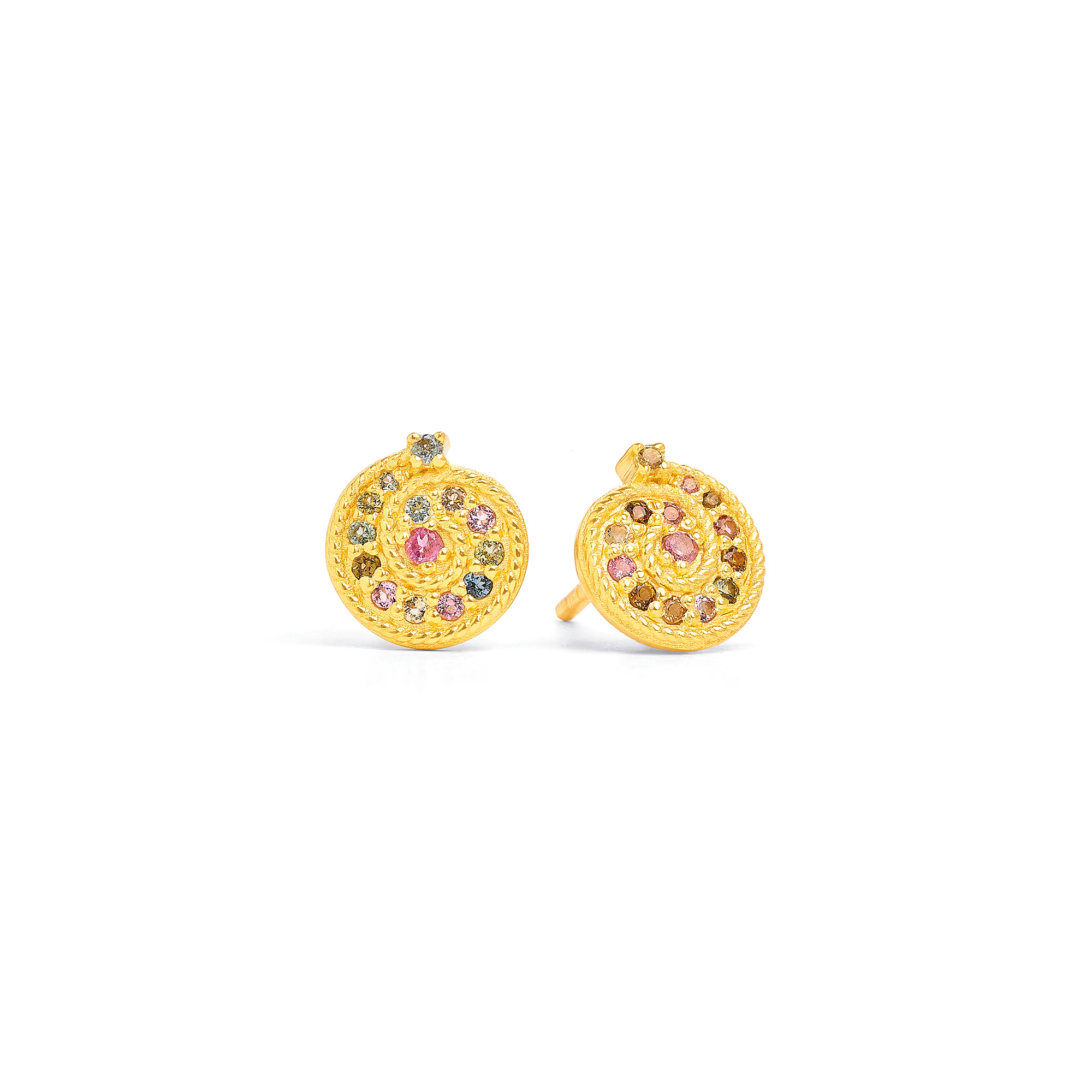 Bernd Wolf plug, spiral design line, maritime, tourmaline, 24-karat gold plated