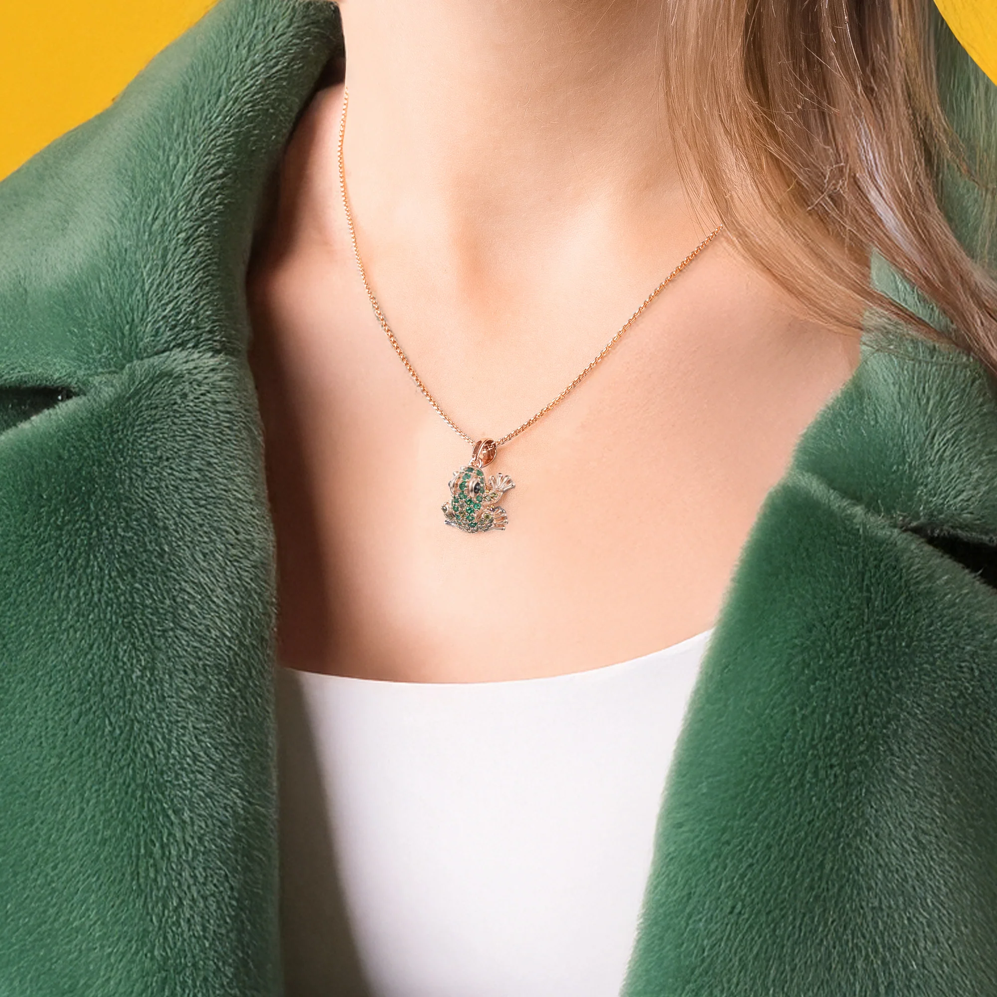 Tom Green Frog Pendant Necklace, Fancy Frogs Edition, green cubic zirconia