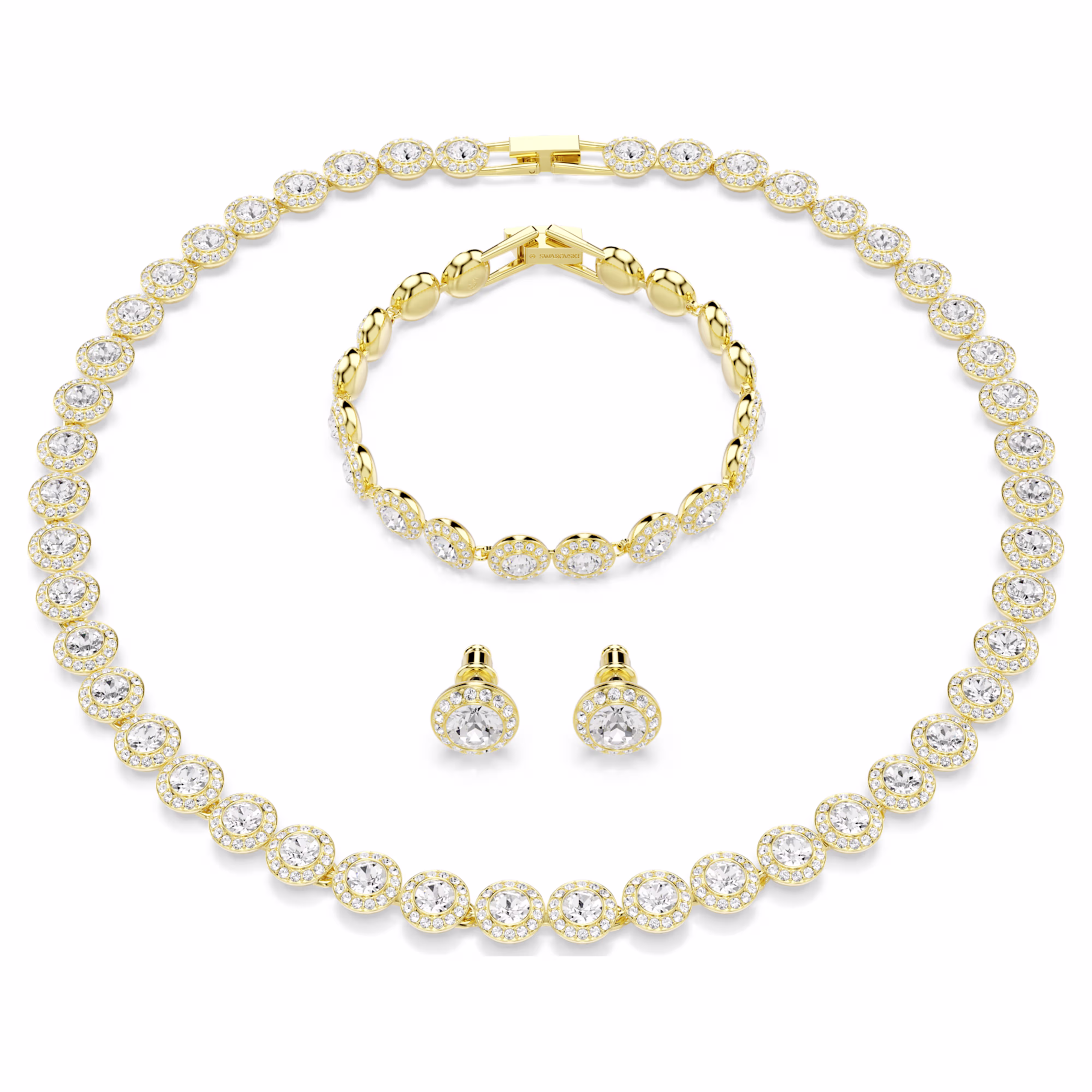 Swarovski Una Angelic Set (3), round cut, white, gold alloy layer
