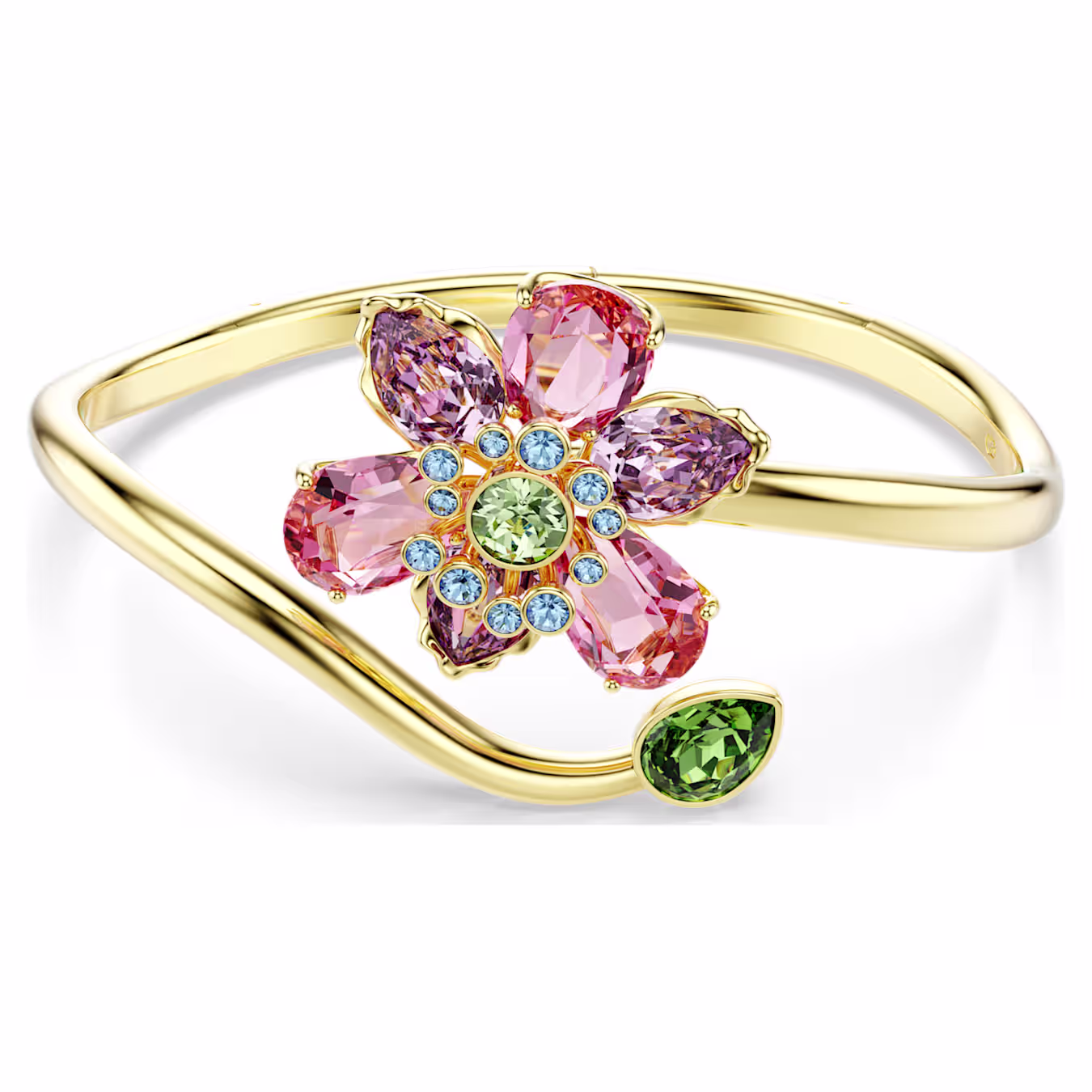 Swarovski Idyllia bangle, various cuts, flower, multicoloured, 18k gold plated