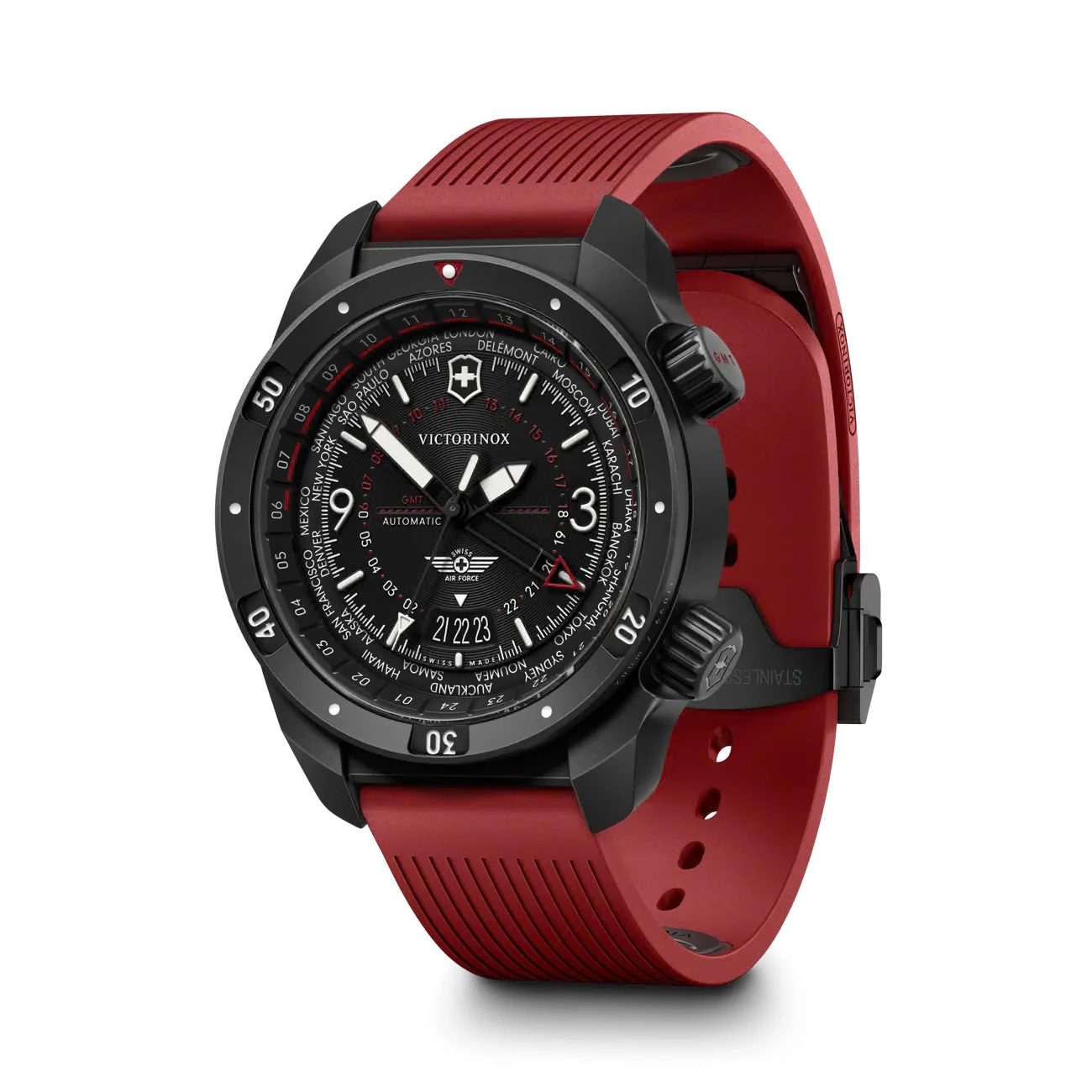 Victorinox Air Pro Automatic, red rubber strap, 43mm, 20 ATM men's watch 242006