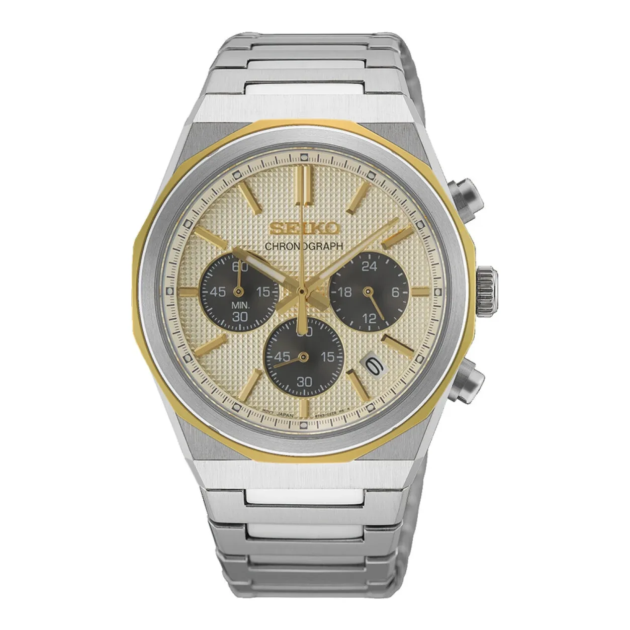 Seiko Chronograph Quartz 40 mm Steel Bracelet Gold Mens Watch HGK001P1