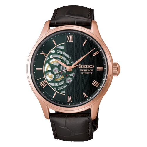 Seiko Presage Japanese Garden Skeleton Automatik Herrenuhr HCB007J1 Roségold Lederband braun