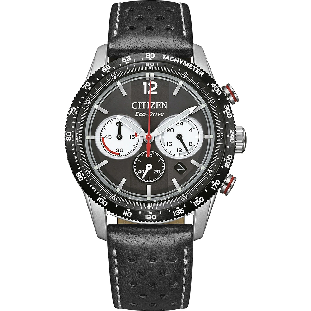 Citizen Eco-Drive Racing Chronograph, black leather, 39.9mm men's watch CA4717-06E