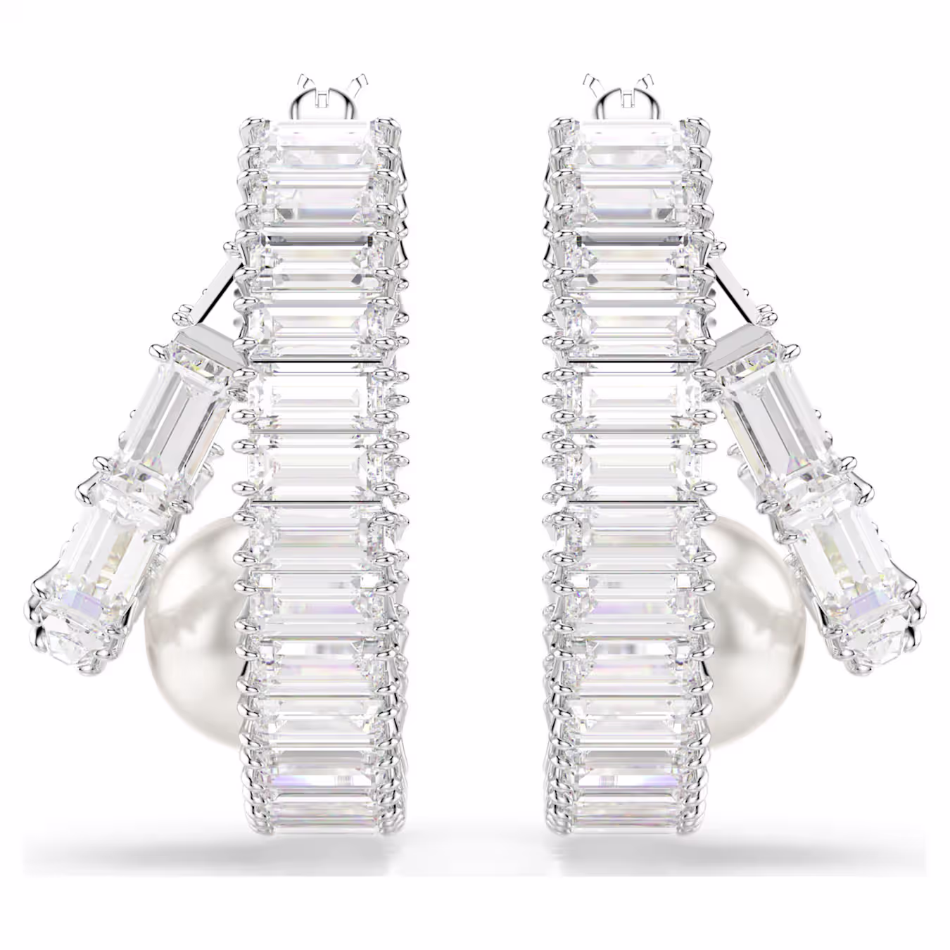 Swarovski Creolen Ariana Grande x Swarovski Kristallperle, Baguette-Schliff, Weiß, Rhodiniert