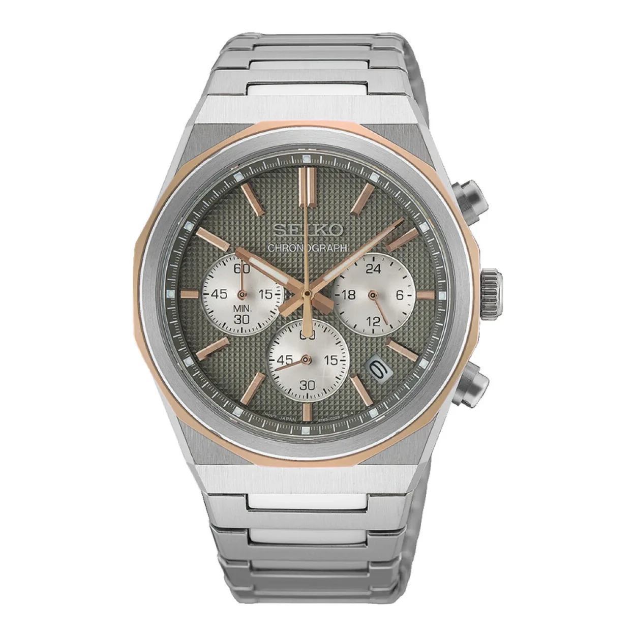 Seiko Chronograph Quartz 40 mm Steel Bracelet Grey Mens Watch HGK002P1