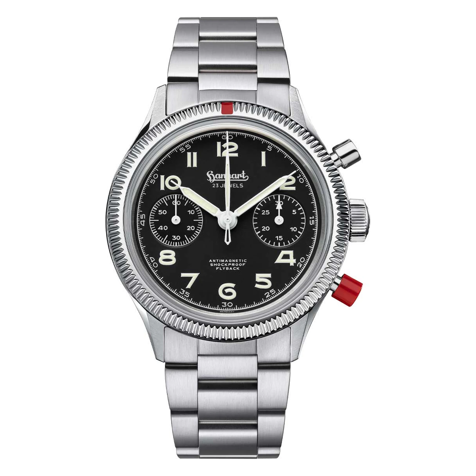 Hanhart 417 ES 1954 Heritage Flyback 39 mm Steel Bracelet Silver Men's Watch H701.212-6428