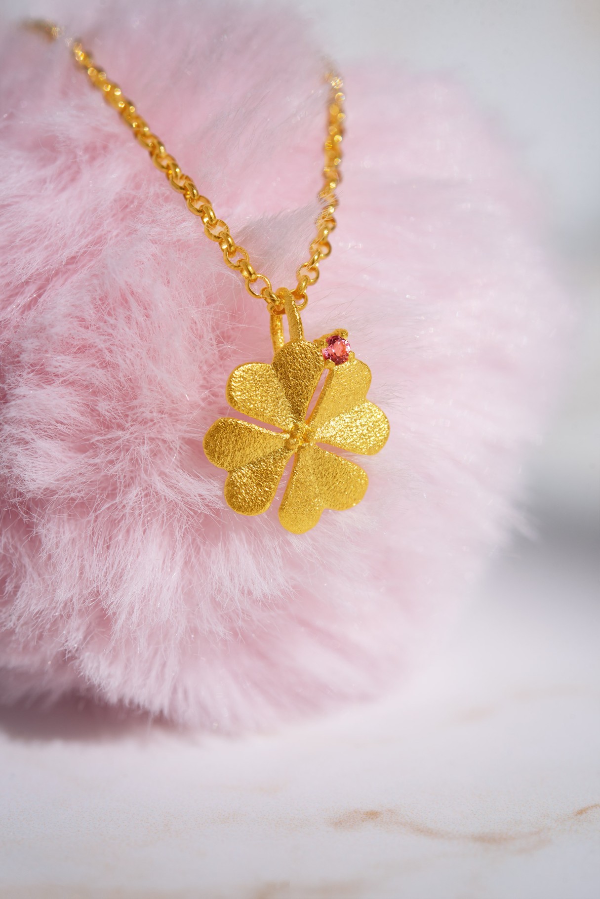 Bernd Wolf Kleenika Design Line Lucky Charm Necklace, Pink Tourmaline, Cloverleaf, 24-Karat Gold Plated