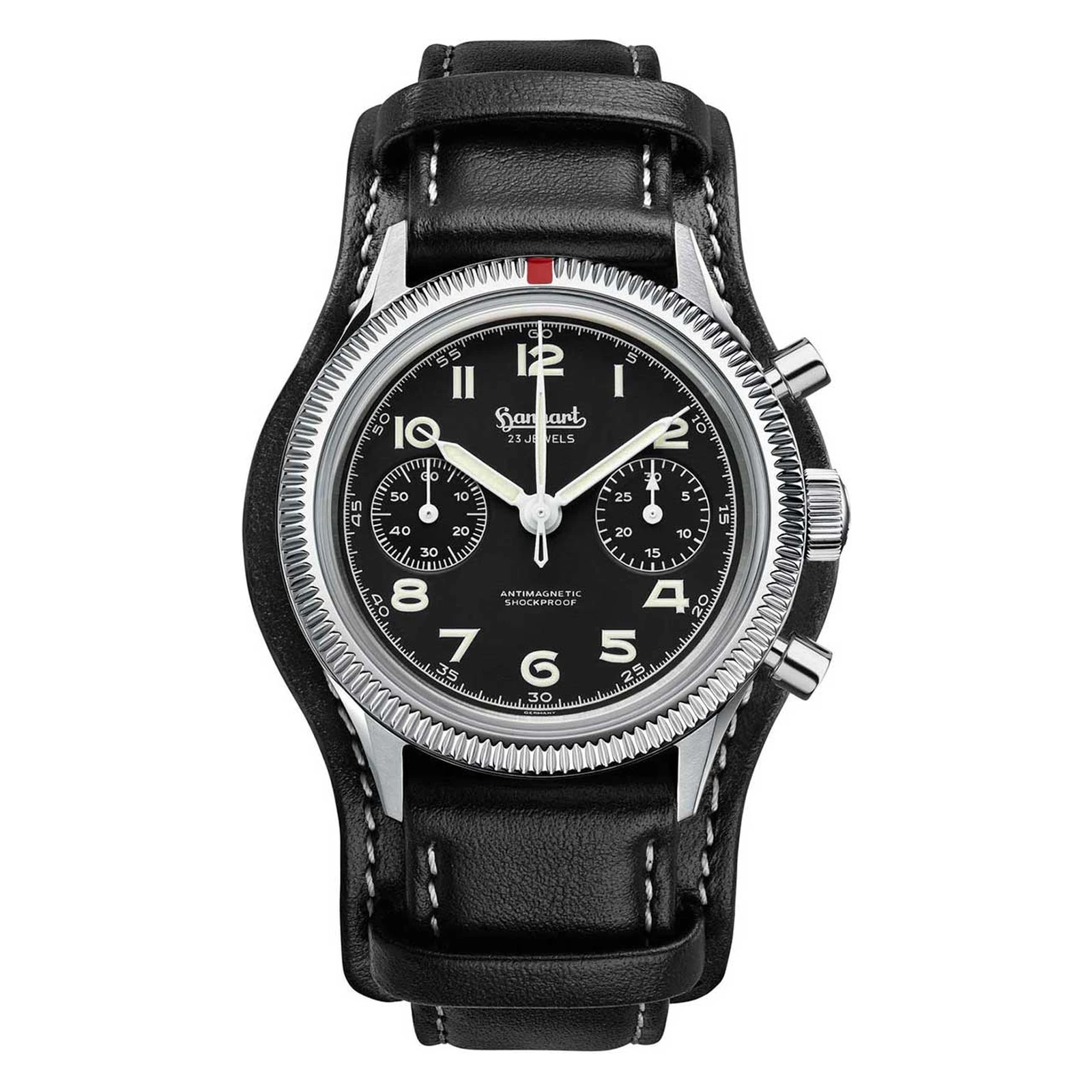 Hanhart 417 ES 1954 39 mm Leather Strap Black Men's Watch H701.210-7010