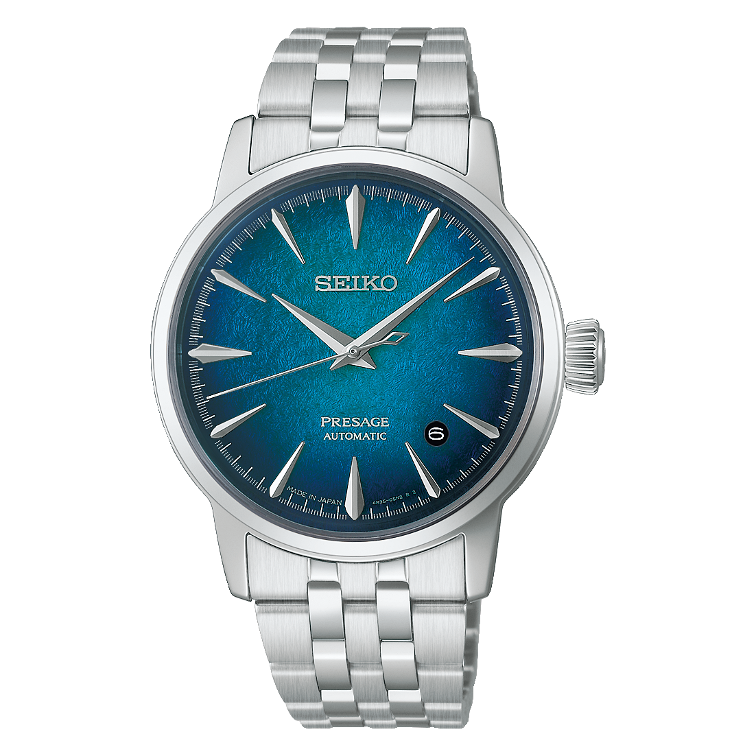 Seiko PRESAGE Automatic 3-Hand Watch, 22cm Strap Length, Stainless Steel, Emerald Mist Blue Men's Watch HCB001J1