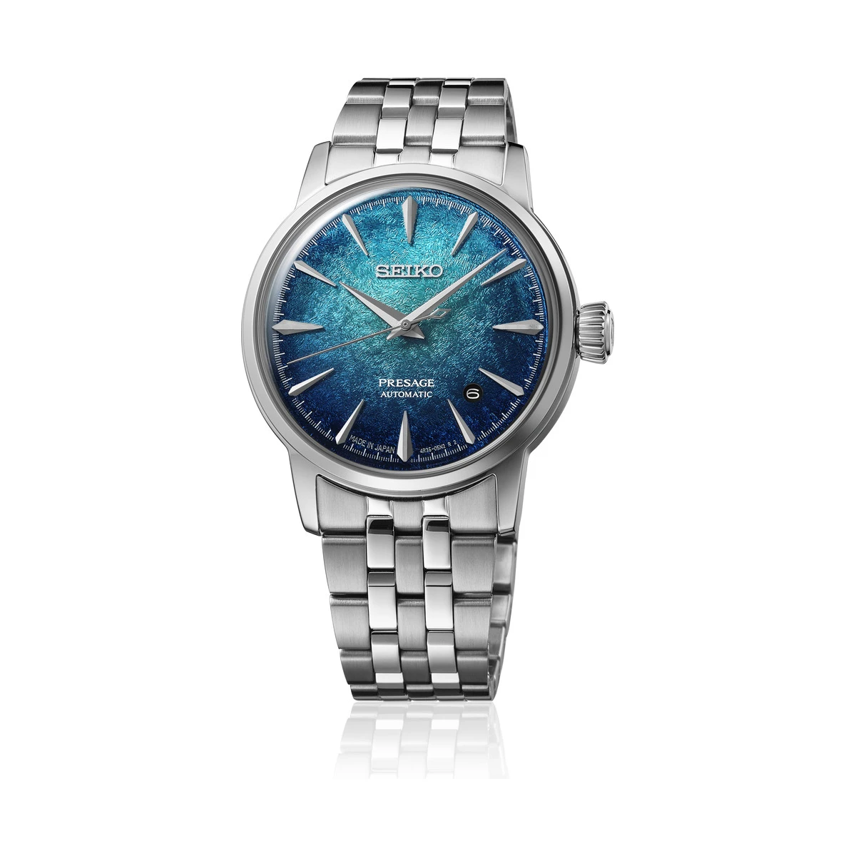 Seiko PRESAGE Automatic 3-Hand Watch, 22cm Strap Length, Stainless Steel, Emerald Mist Blue Men's Watch HCB001J1