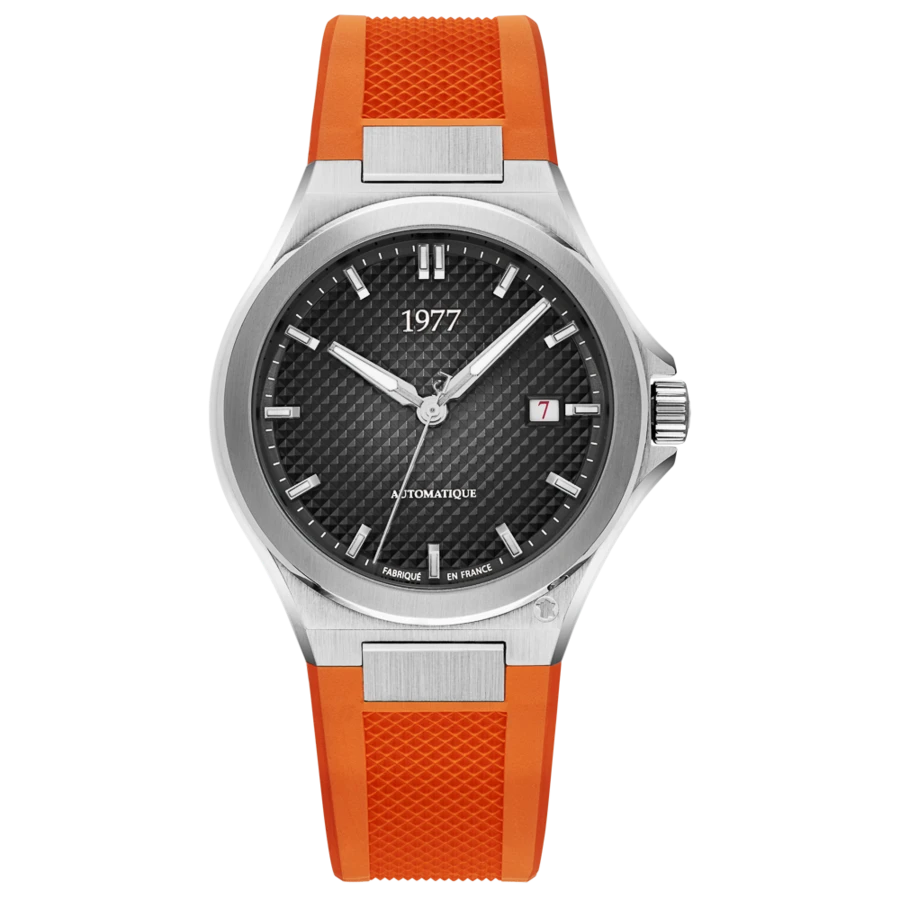 1977 ARSENE Automatik, 41 mm, Zifferblatt Schwarz, Kautschukband FKM Orange, Men's Watch 1977P02138