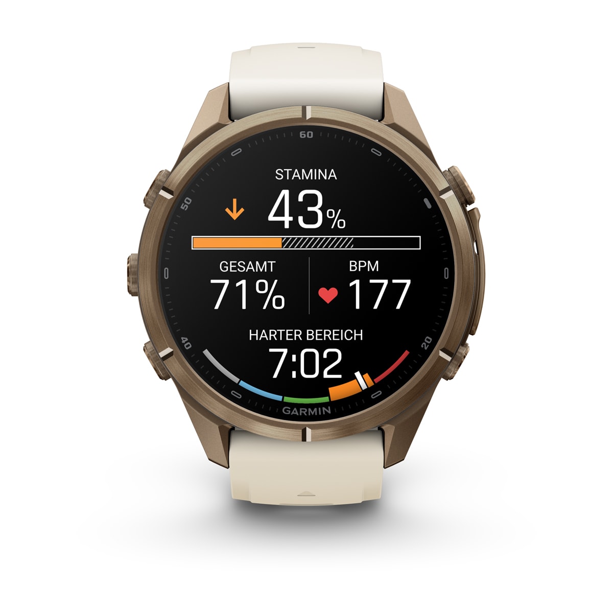 Garmin fēnix® 9 Pro inReach® - 43 mm AMOLED Sapphire Autumn Gold Titanium with Cream/French Gray Silicone Band 010-04335-21
