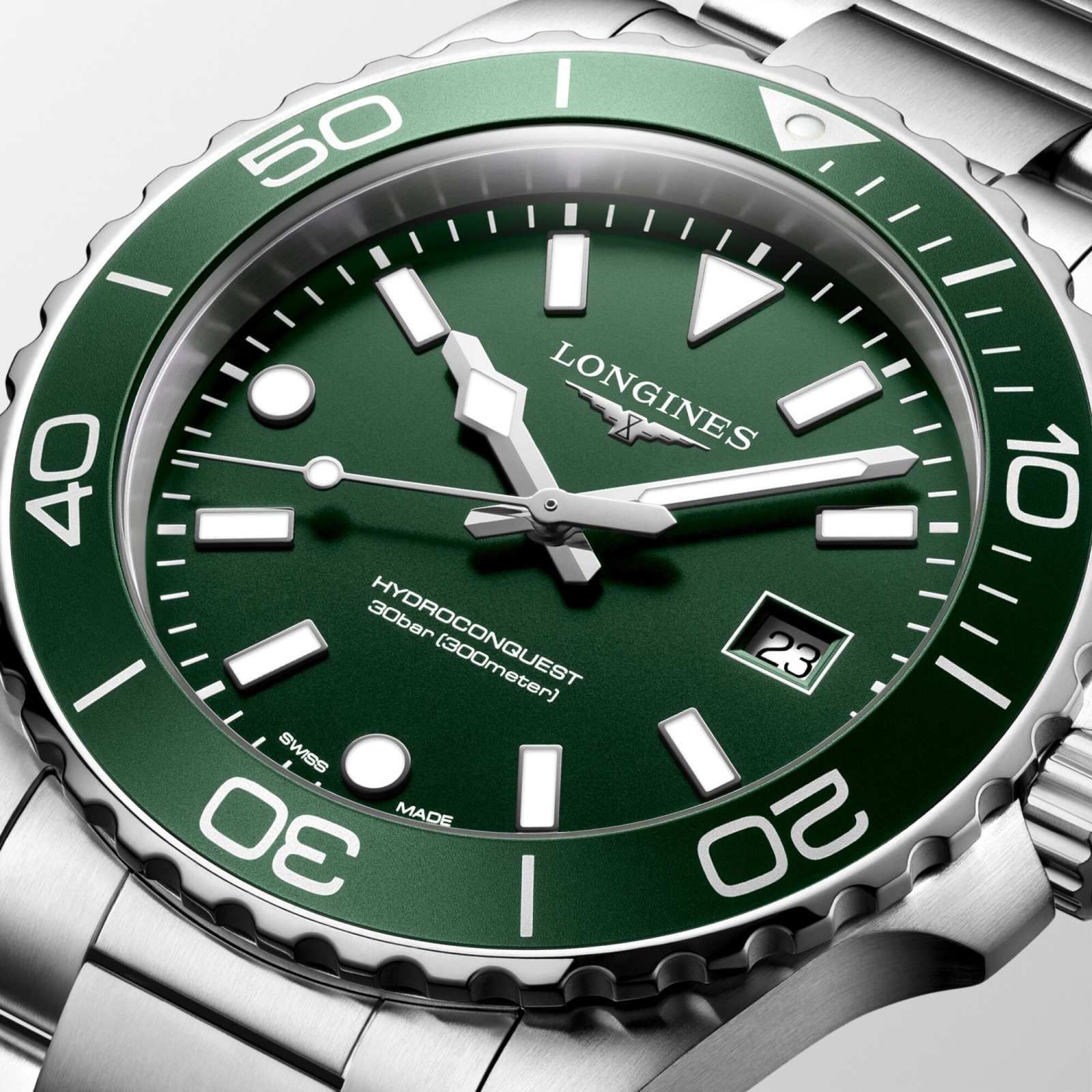 Longines HydroConquest 42 mm grün, Zifferblatt im Detail