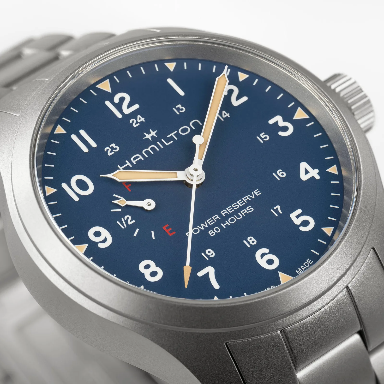 Hamilton Khaki Field Power Reserve Hand Wound 40 mm Steel Bracelet Blue Mens Watch H69509140