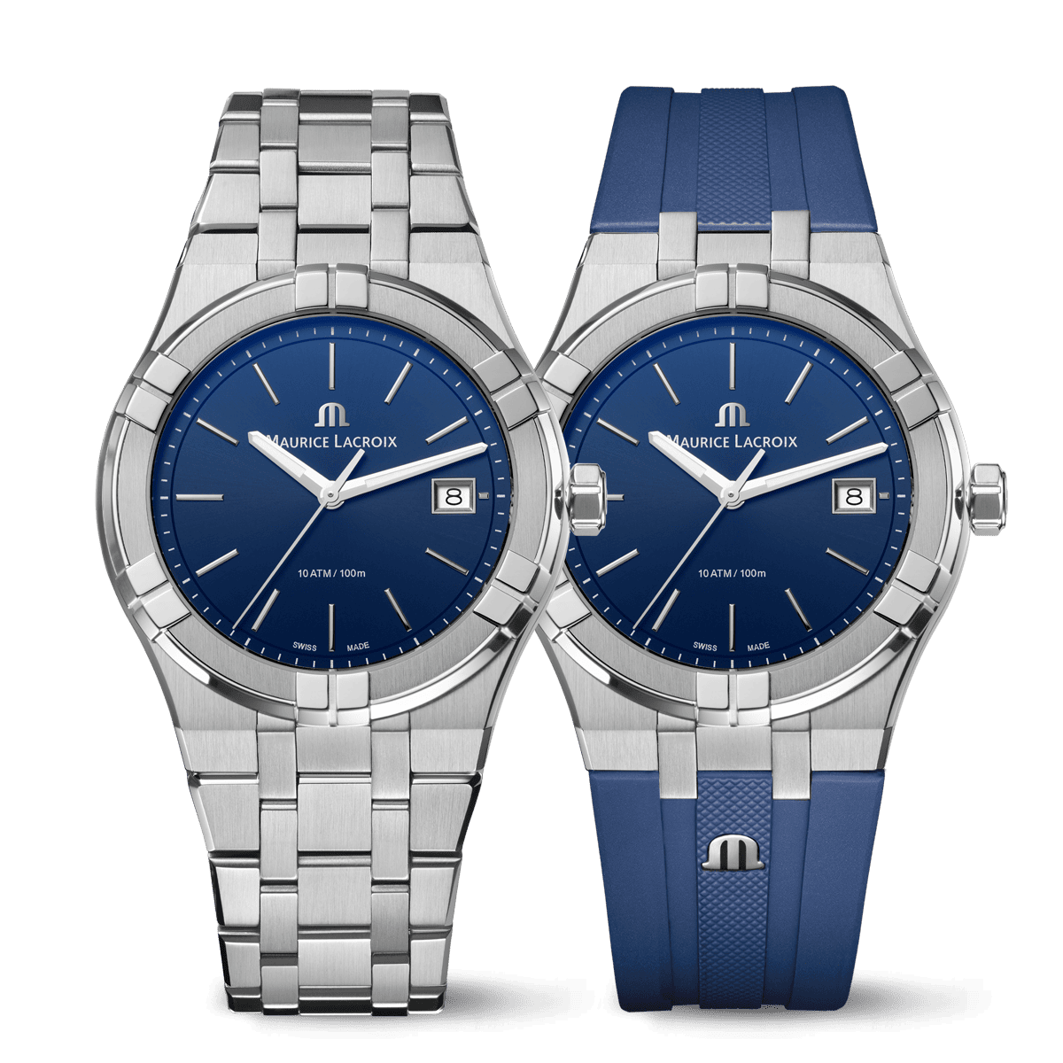 Maurice Lacroix Aikon Quartz Date 40mm, quartz movement, blue, including spare strap, rubber and stainless steel men's watch AI1108-SS00F-430-C