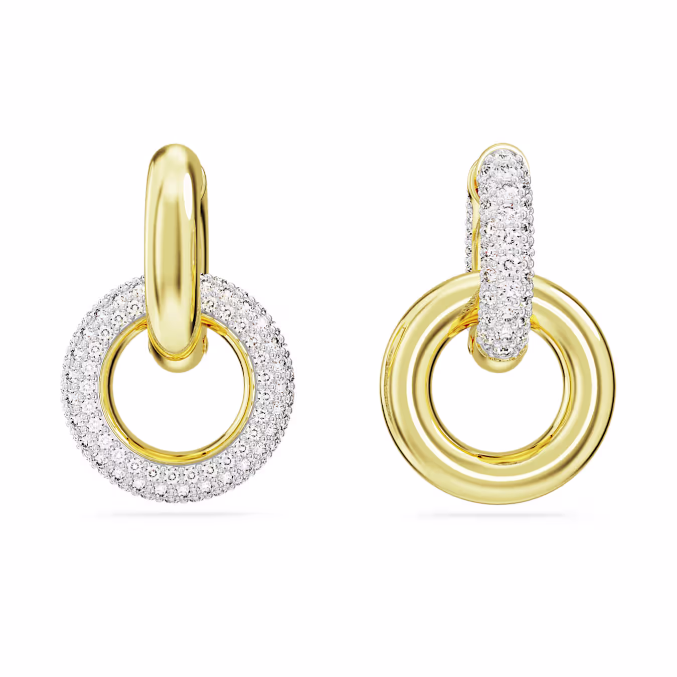 Swarovski Dextera hoop earrings, earrings, asymmetrical design, intertwined band, white, gold alloy layer