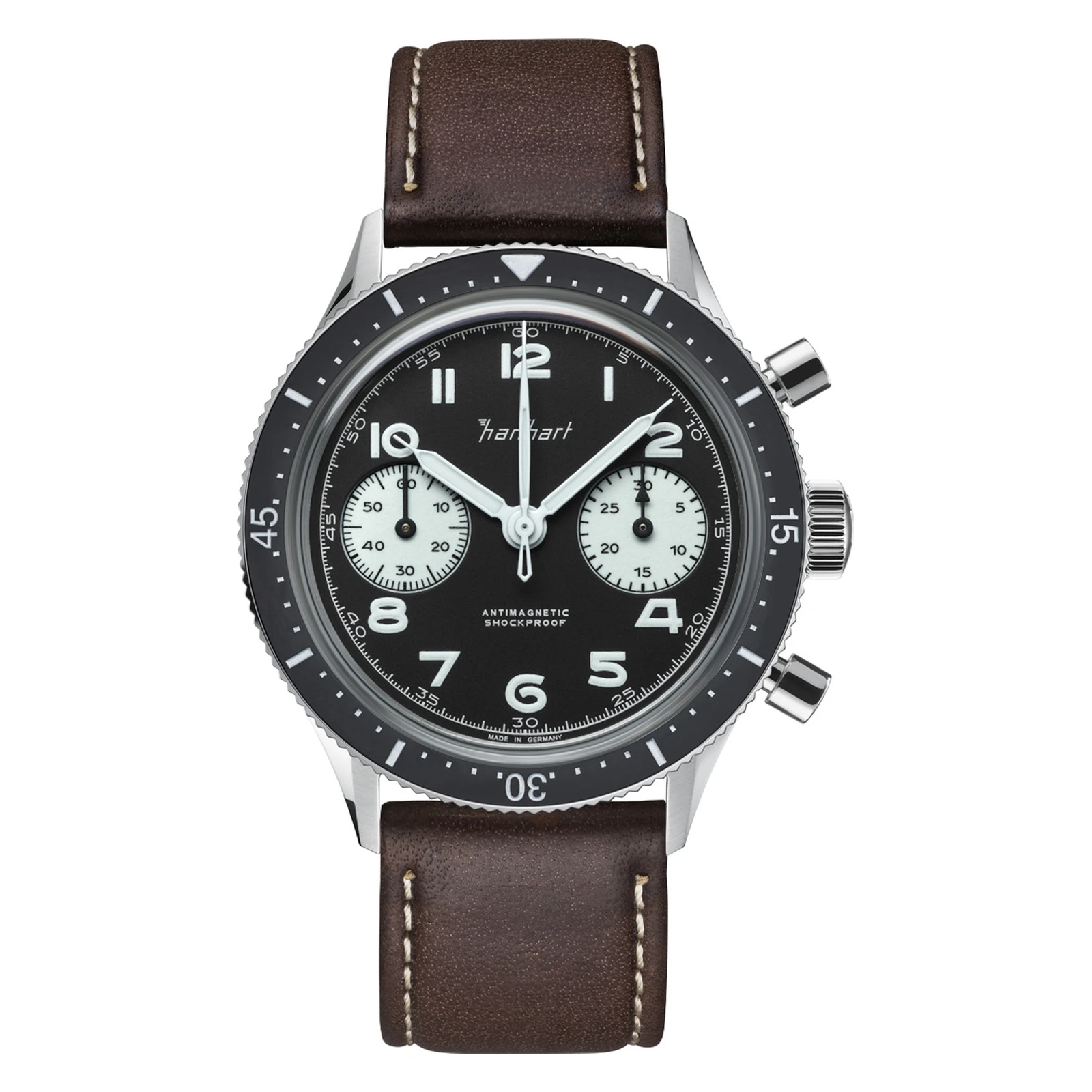 Hanhart 415 ES Reverse Panda 39 mm Leather Strap Dark Brown Men's Watch H703.211-8110
