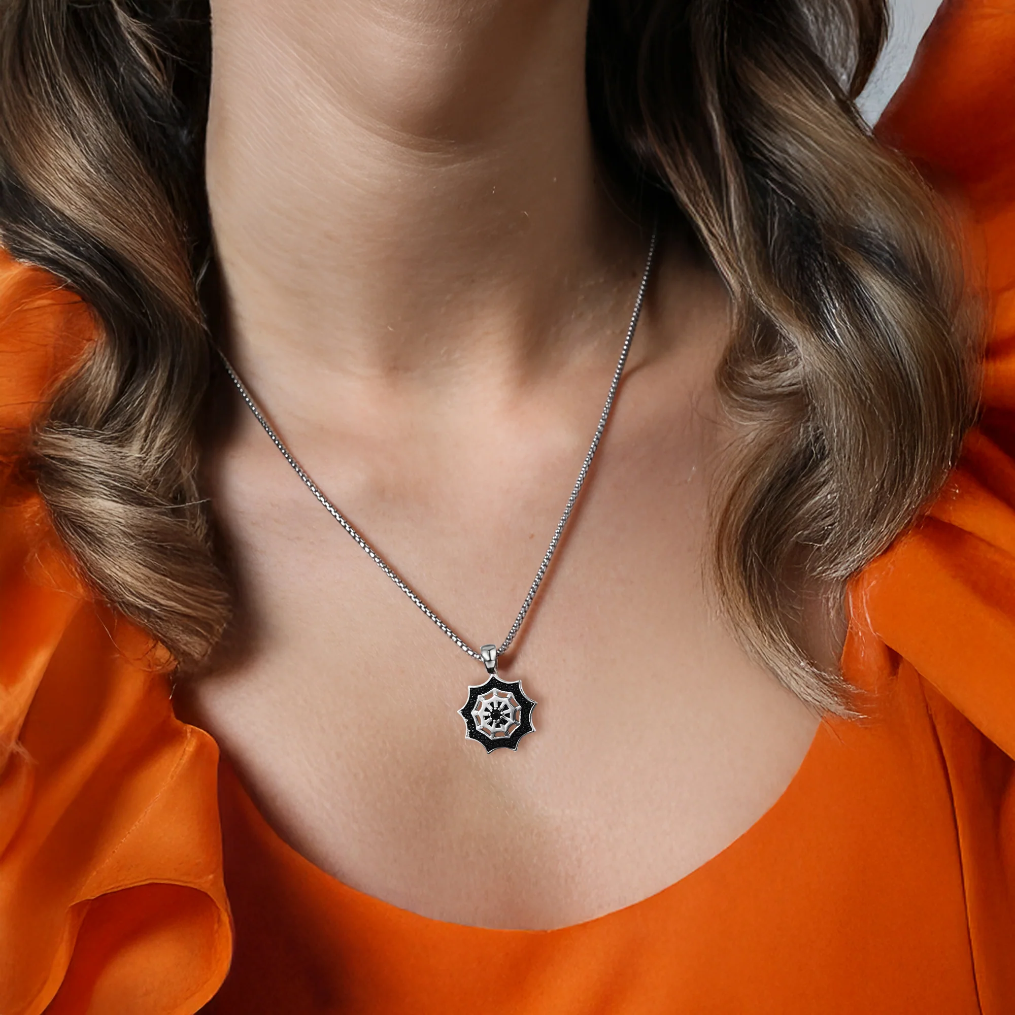 At the time, Dante spiderweb pendant, 925 sterling silver, set with black cubic zirconia