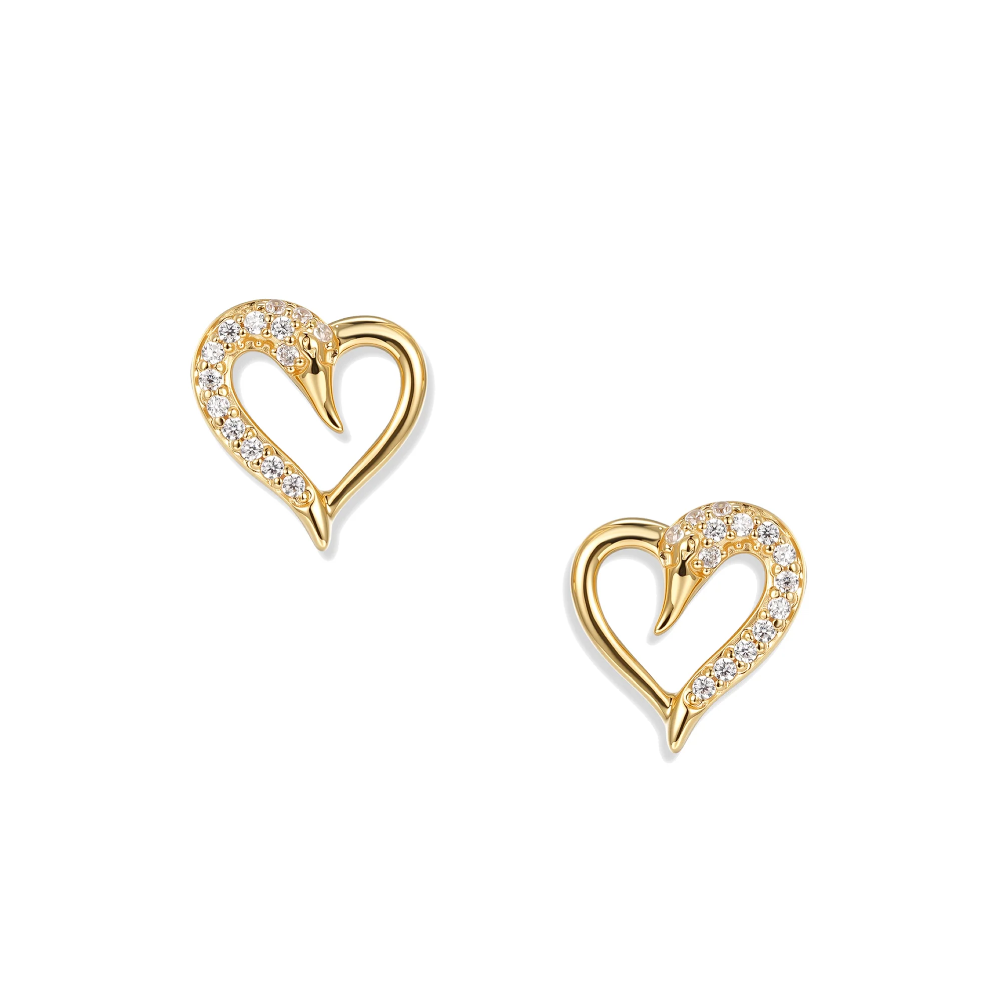 At the time, Crystal Swan Heart Earrings, 18K gold plated, cubic zirconia