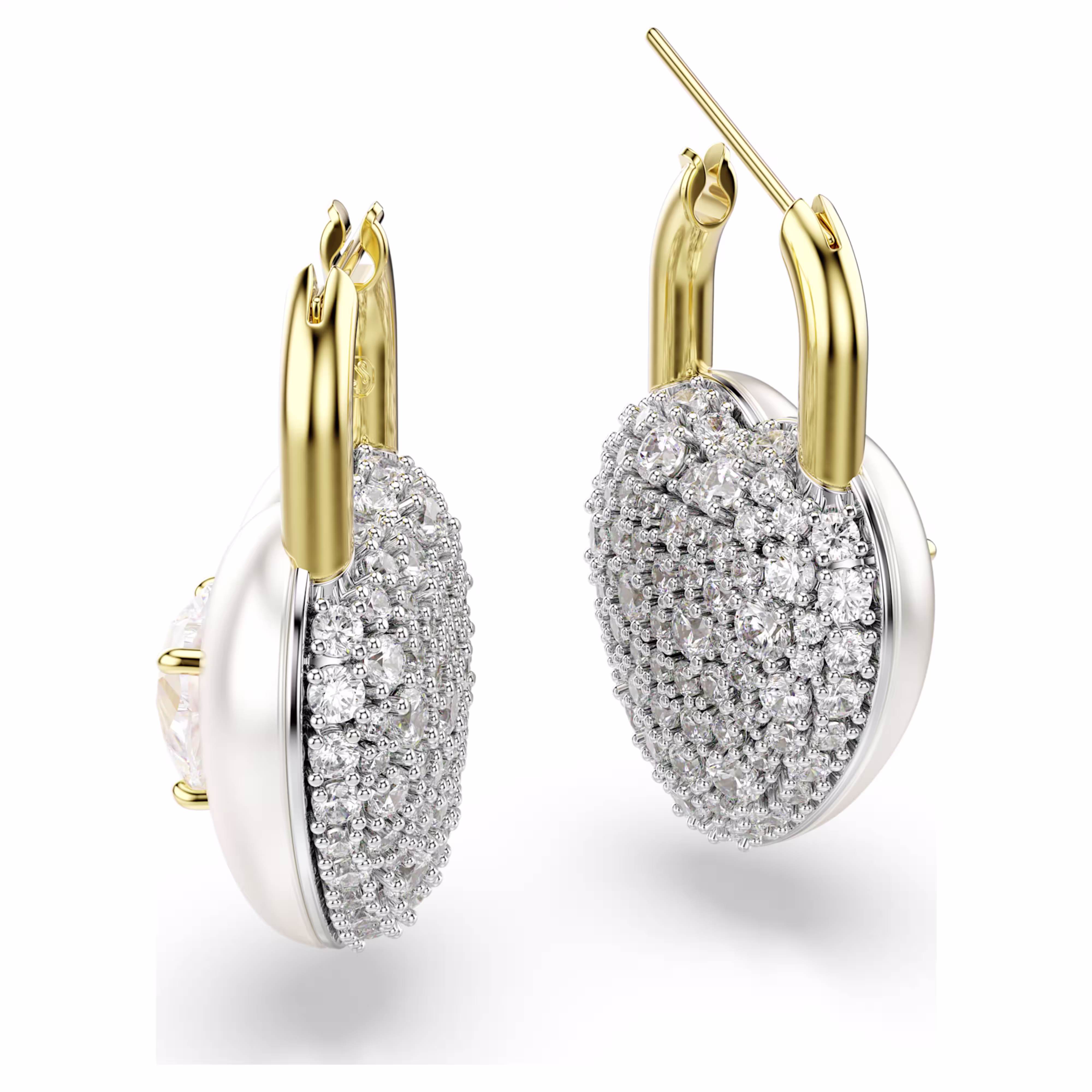 Swarovski Idyllia Drop Earrings, Various Cuts, Heart, White, Gold Alloy Layer