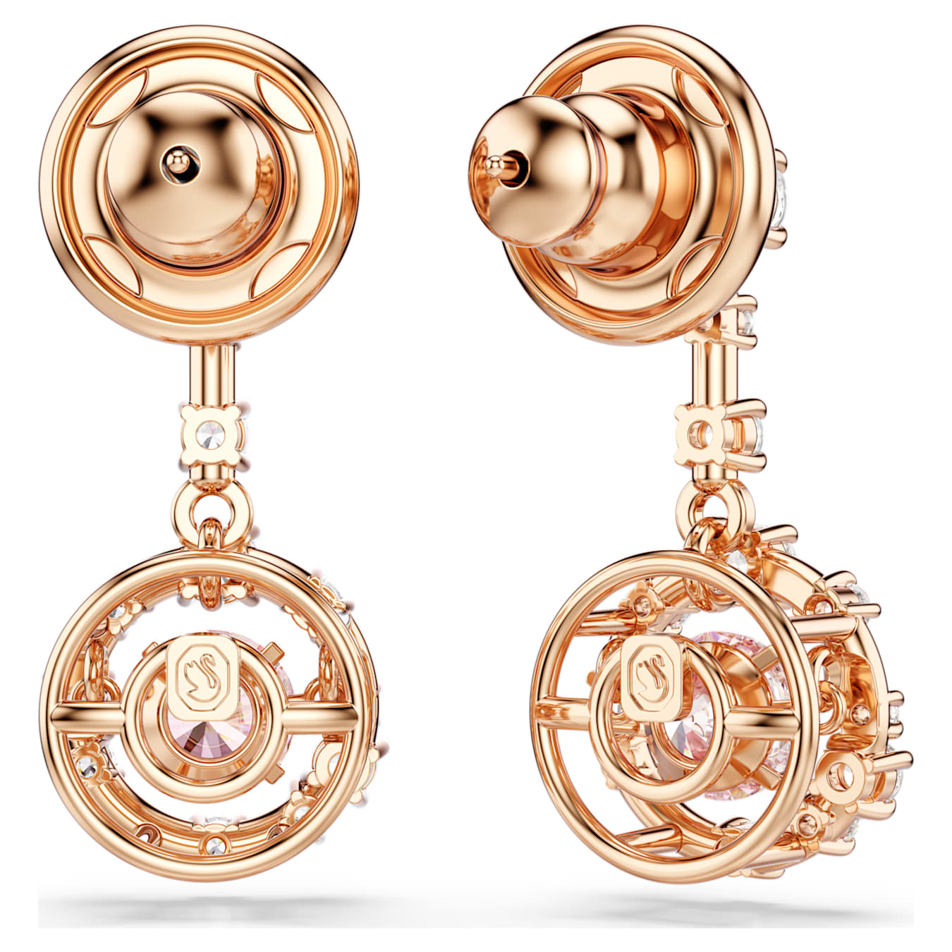 Swarovski Constella Drop Earrings, Round Cut, Dancing Stone, Pink, Rose Gold Alloy Layer