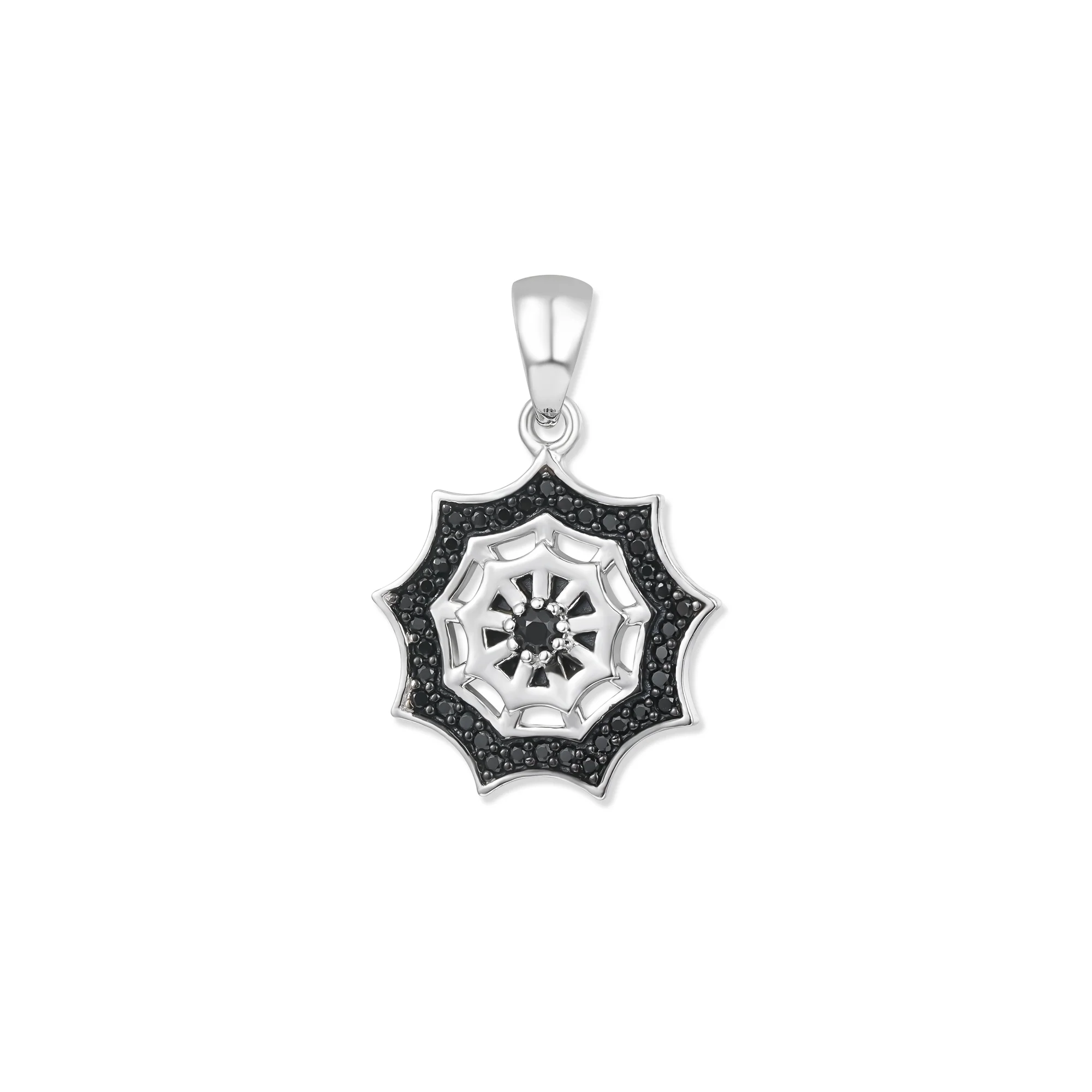 At the time, Dante spiderweb pendant, 925 sterling silver, set with black cubic zirconia