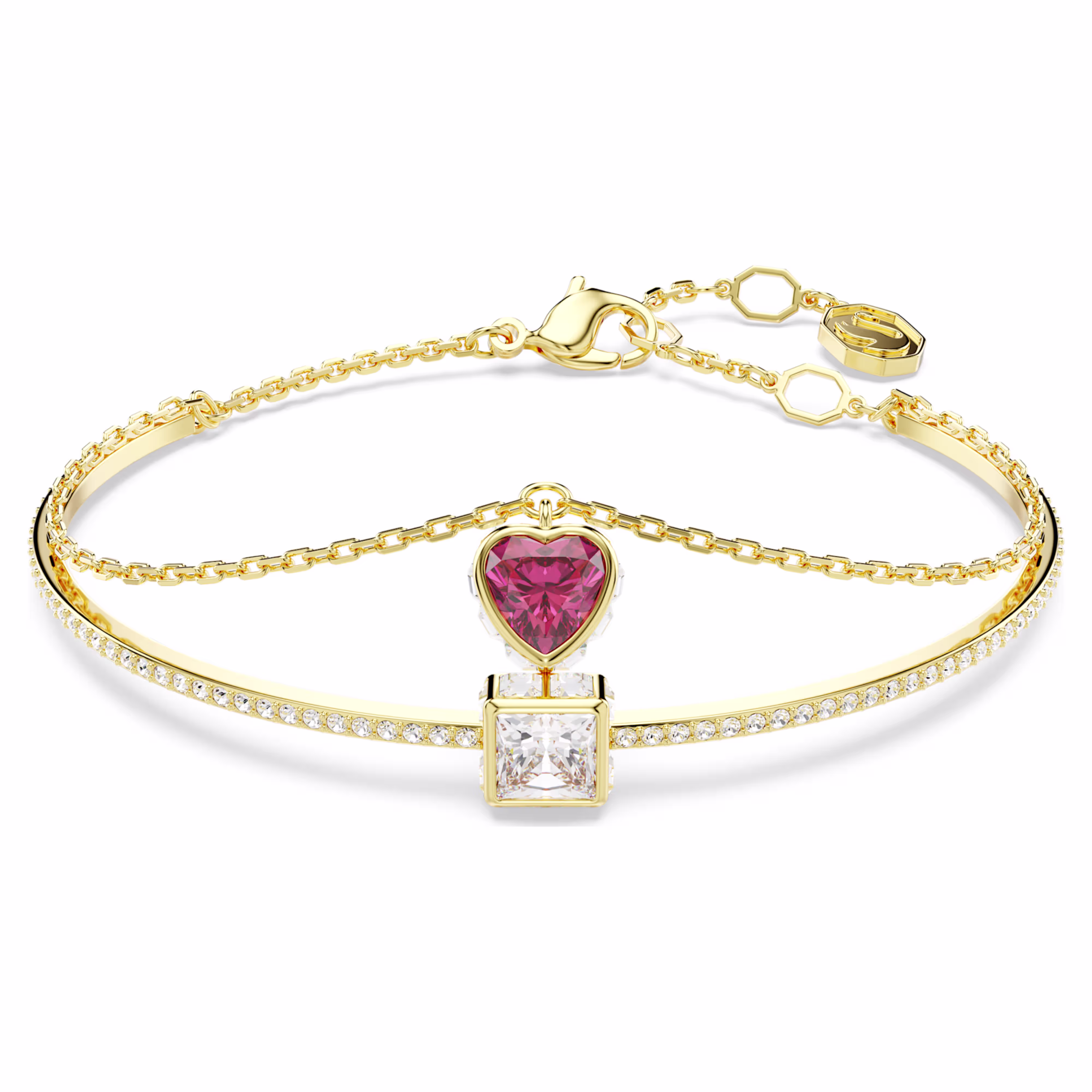 Swarovski Chroma Armreif Herz, Rot, 18k vergoldet