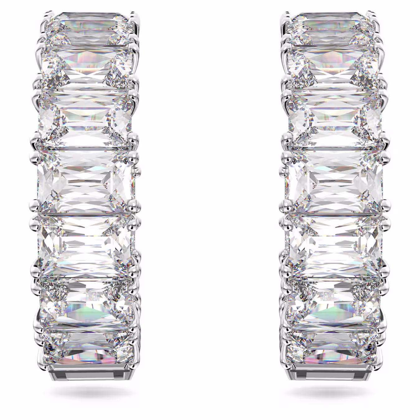 Swarovski Matrix hoop earrings, octagon cut, white, rhodium-plated