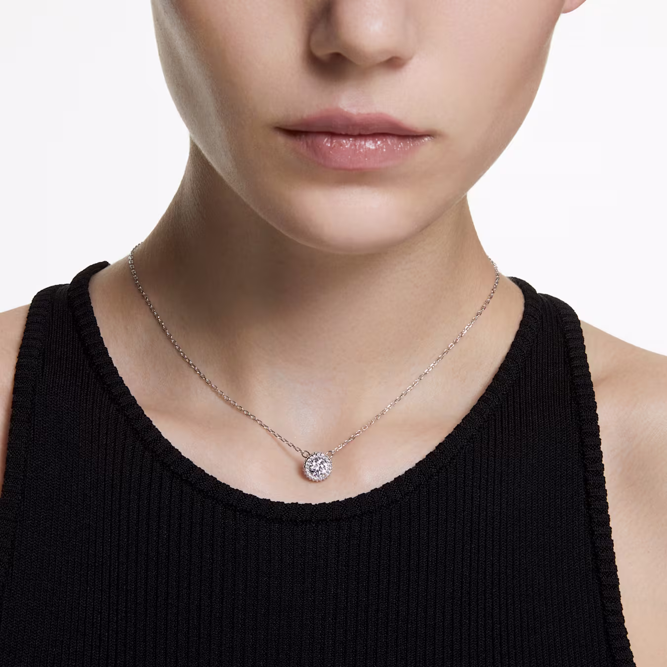 Swarovski Una Angelic pendant, round cut, pavé, white, rhodium-plated
